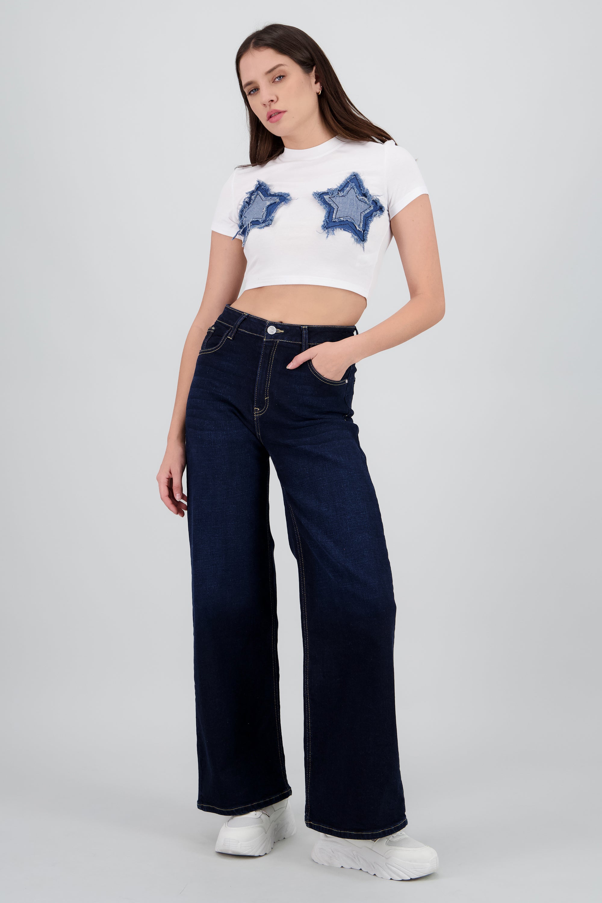 Jeans straight deslavado DARK WASH