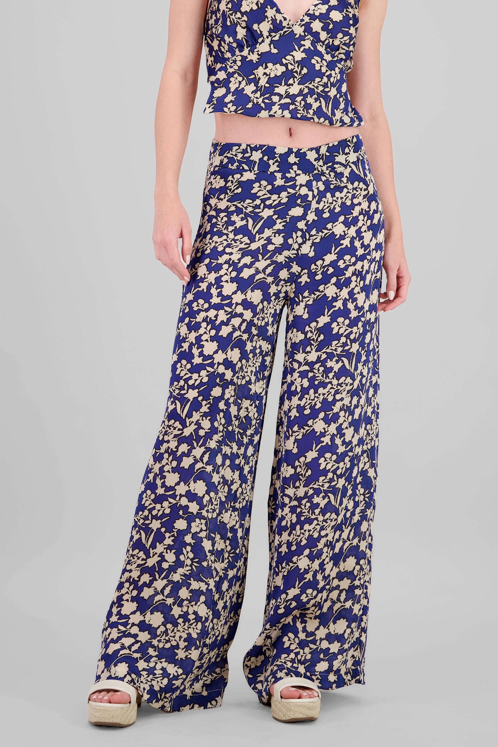 Pantalon amplio estampado flores AZUL COMBO