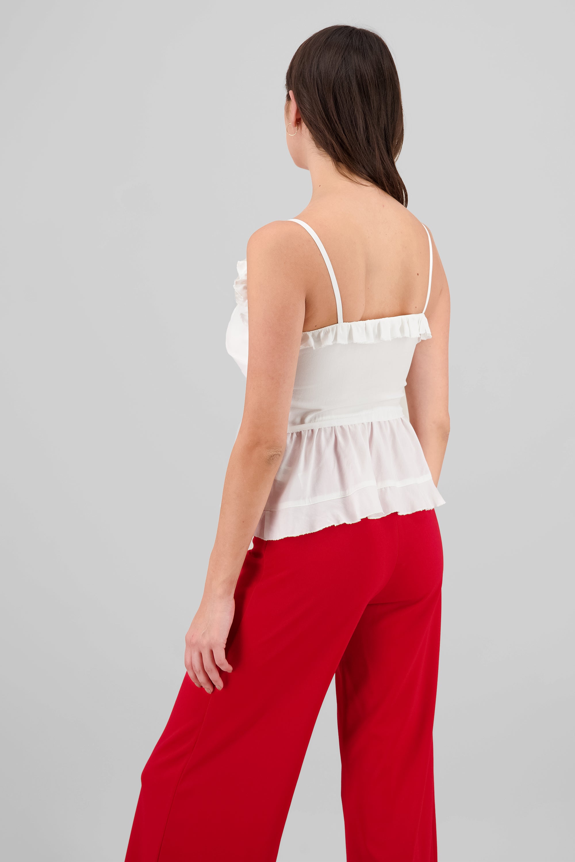 Blusa abertura moño olanes BLANCO