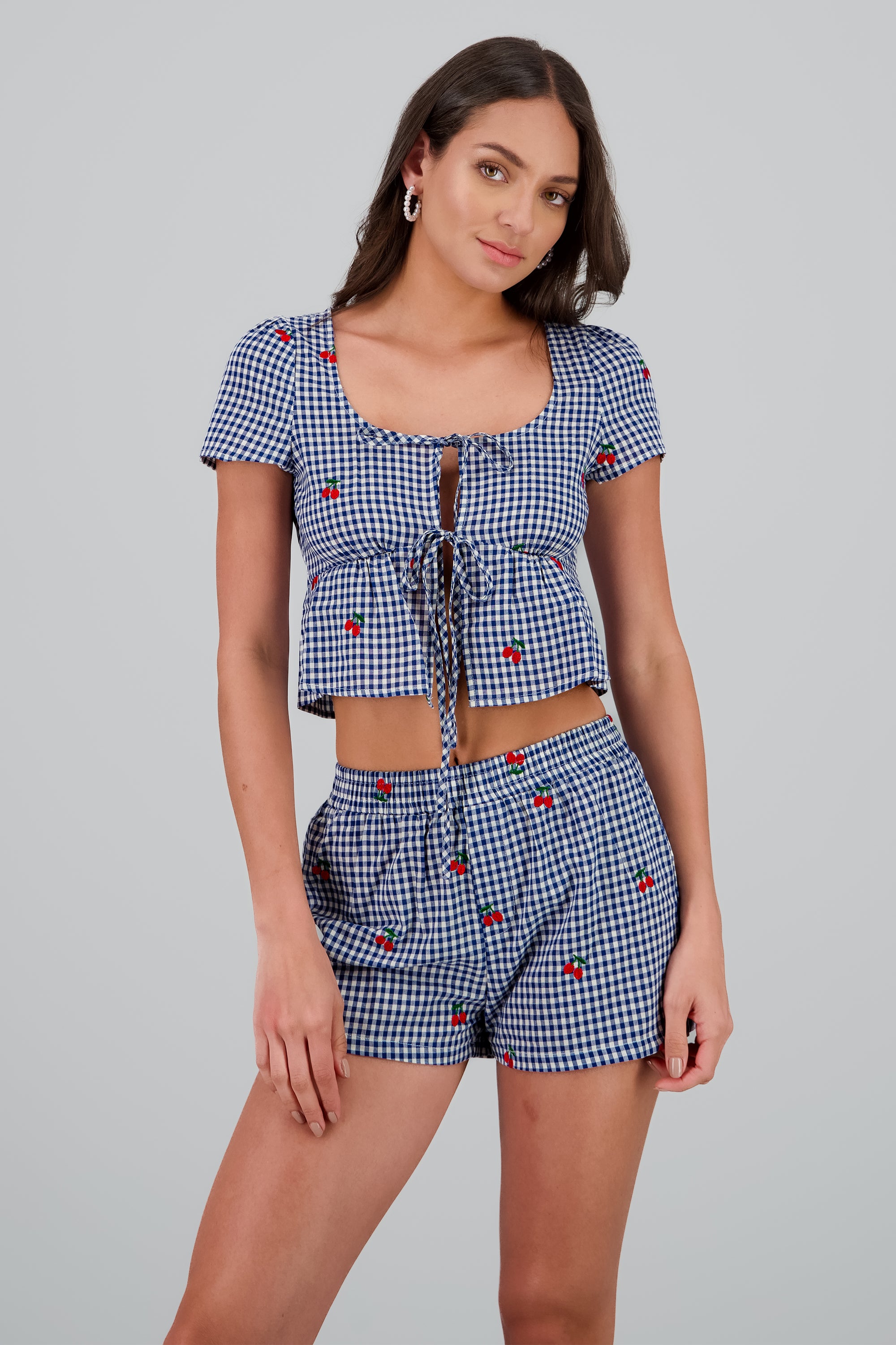 Blusa Gingham cereza detalle mono MARINO COMBO