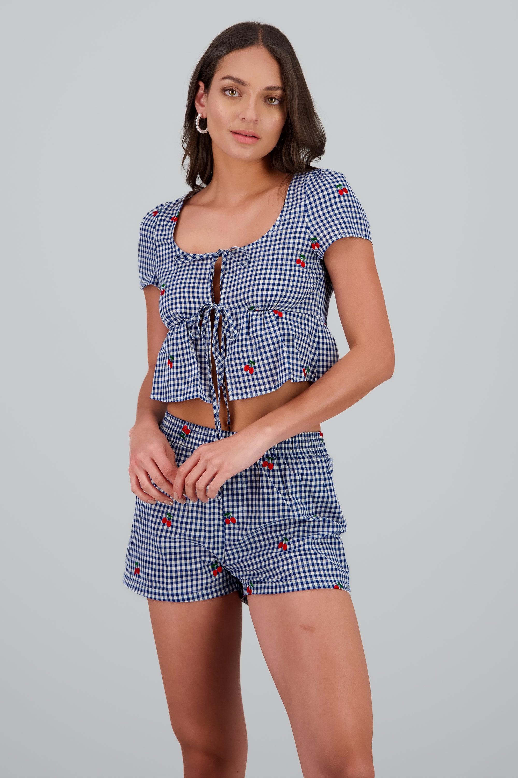 Blusa Gingham cereza detalle mono MARINO COMBO