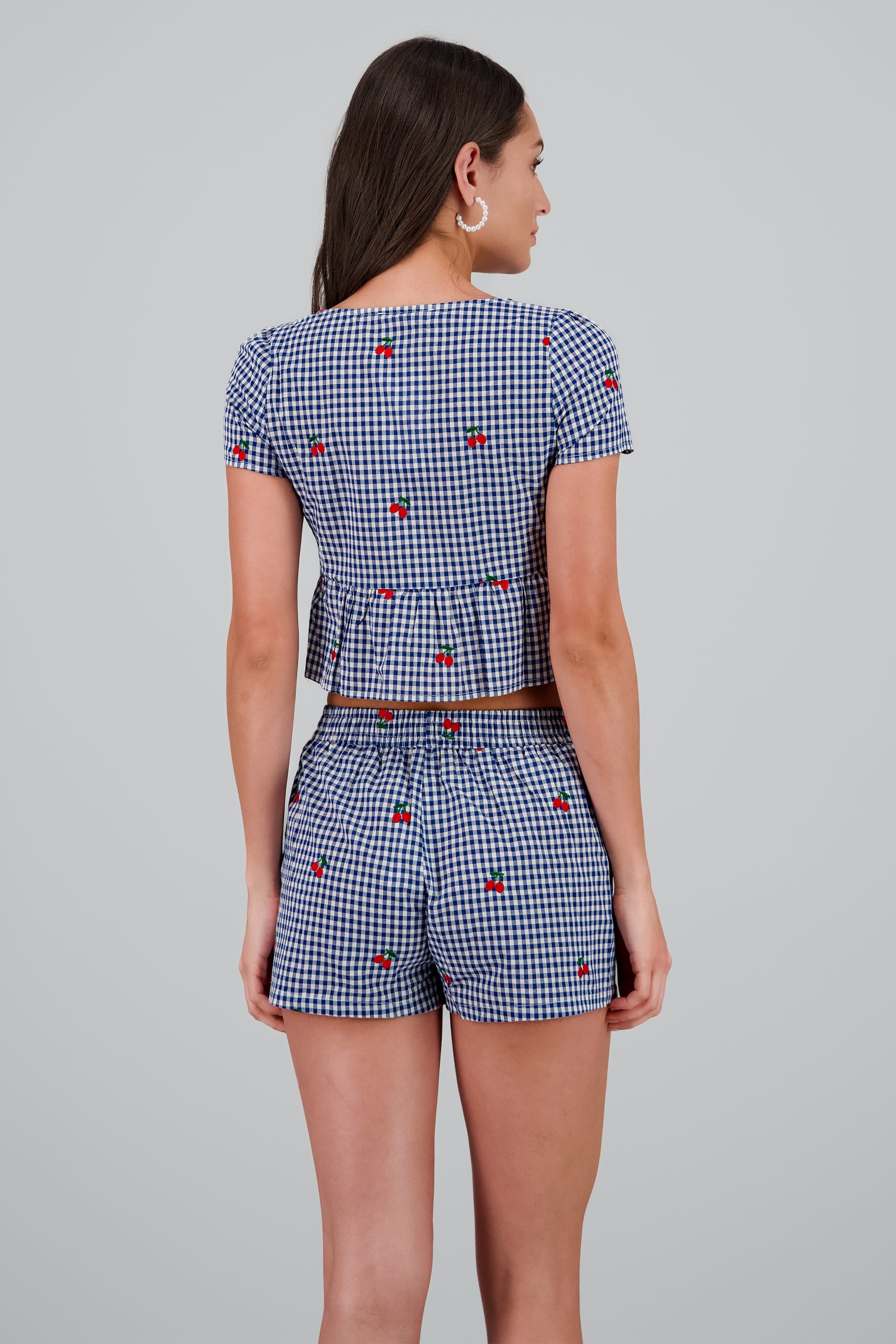 Blusa Gingham cereza detalle mono MARINO COMBO