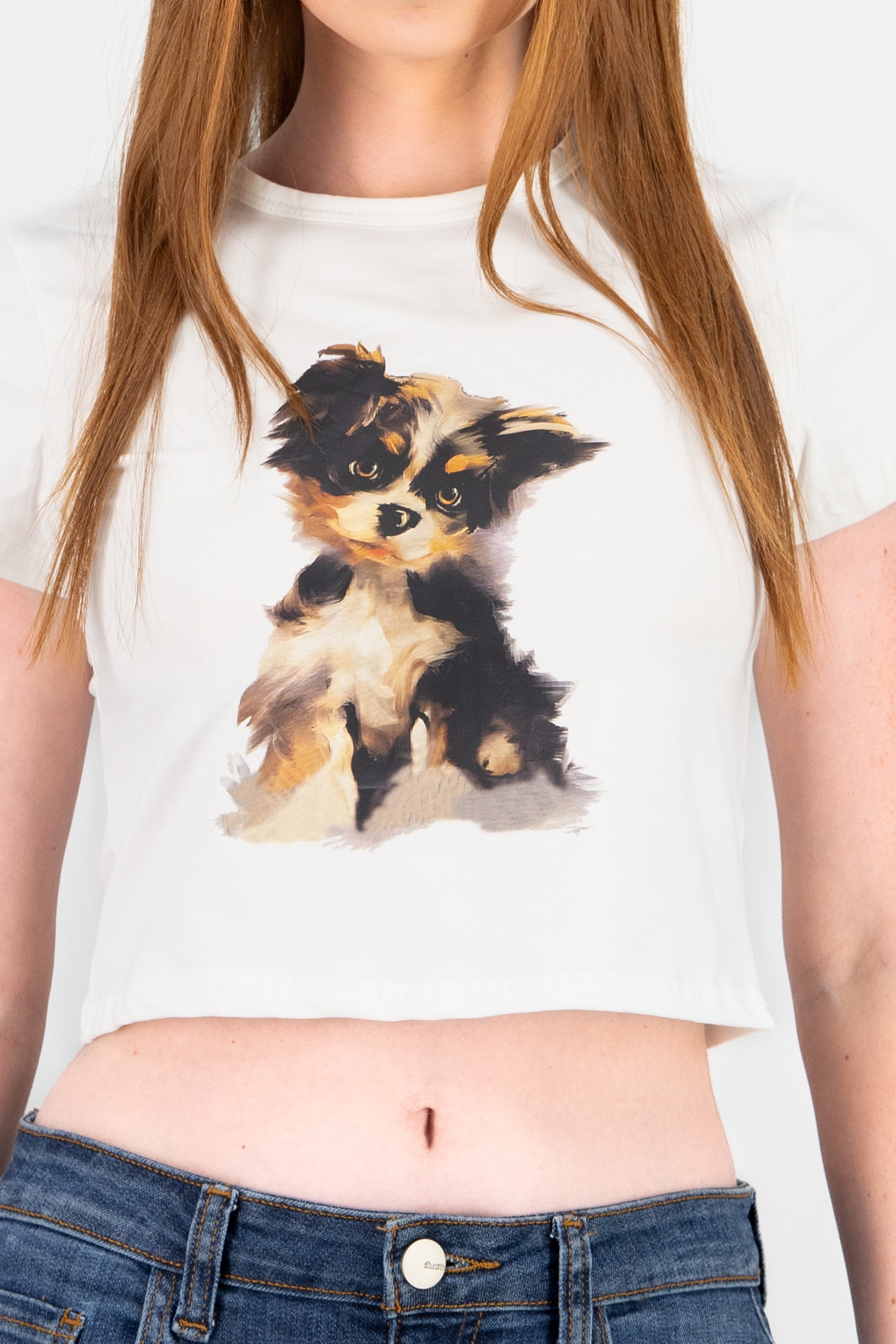 T-shirt de manga corta suave de perrito BLANCO COMBO