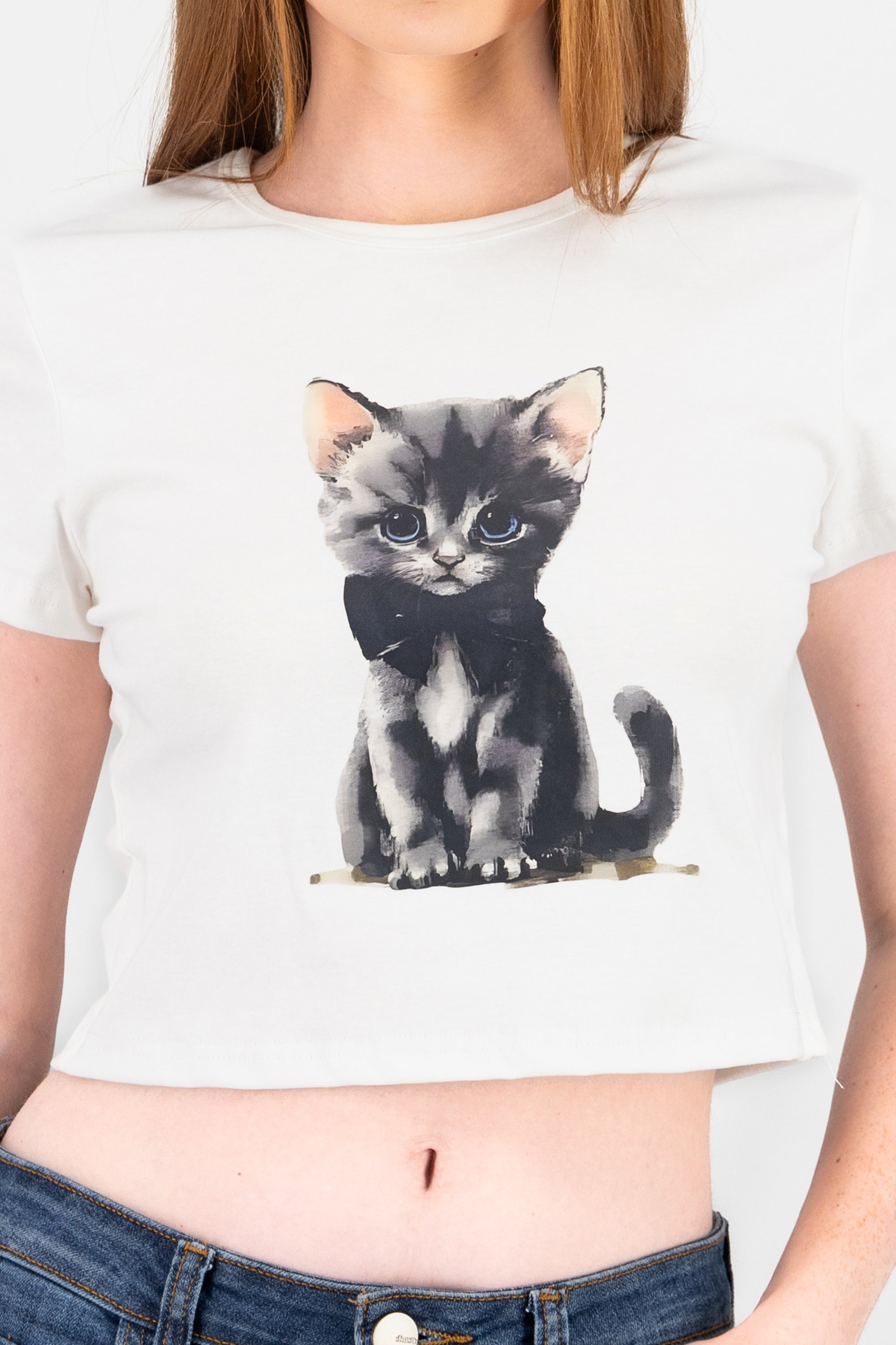 T-shirt de gatito con moño BLANCO COMBO