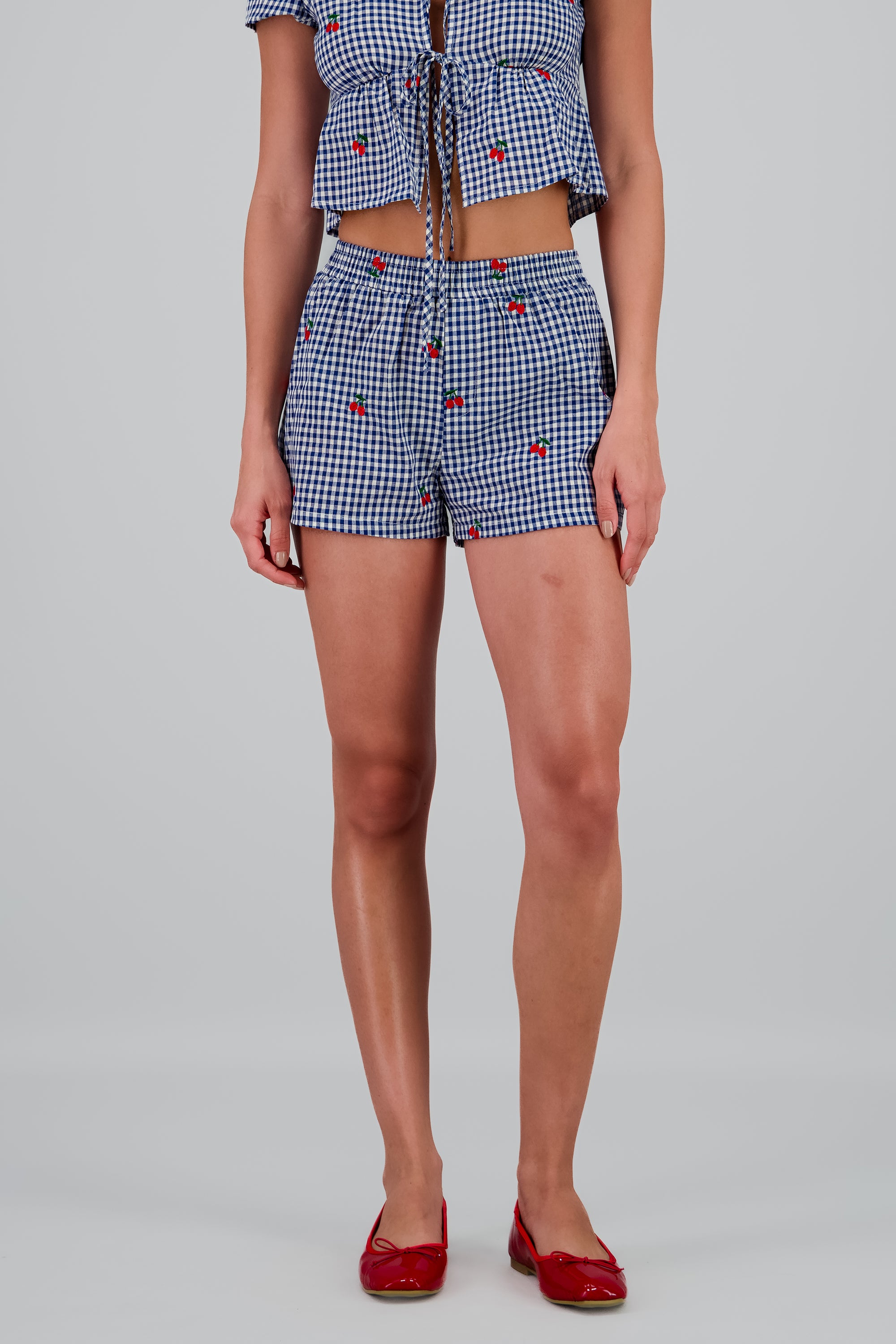 Short gingham bordado cereza MARINO COMBO