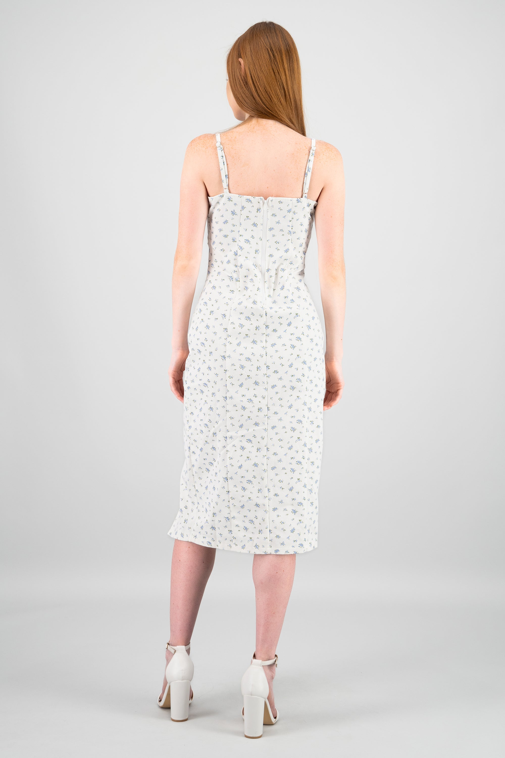 Vestido denim flores con estampado BLANCO COMBO