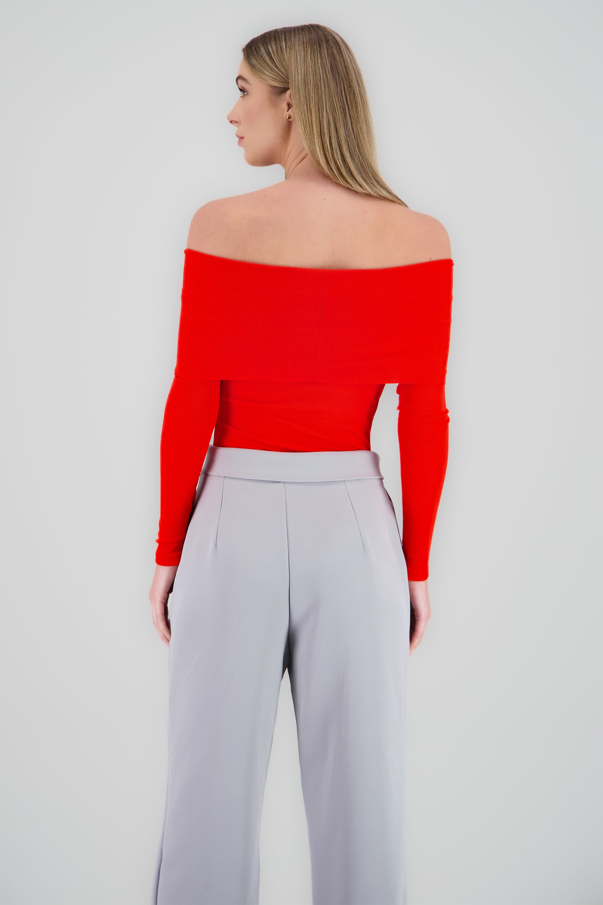 Bodysuit off shoulder manga larga rib ROJO AMAPOLA