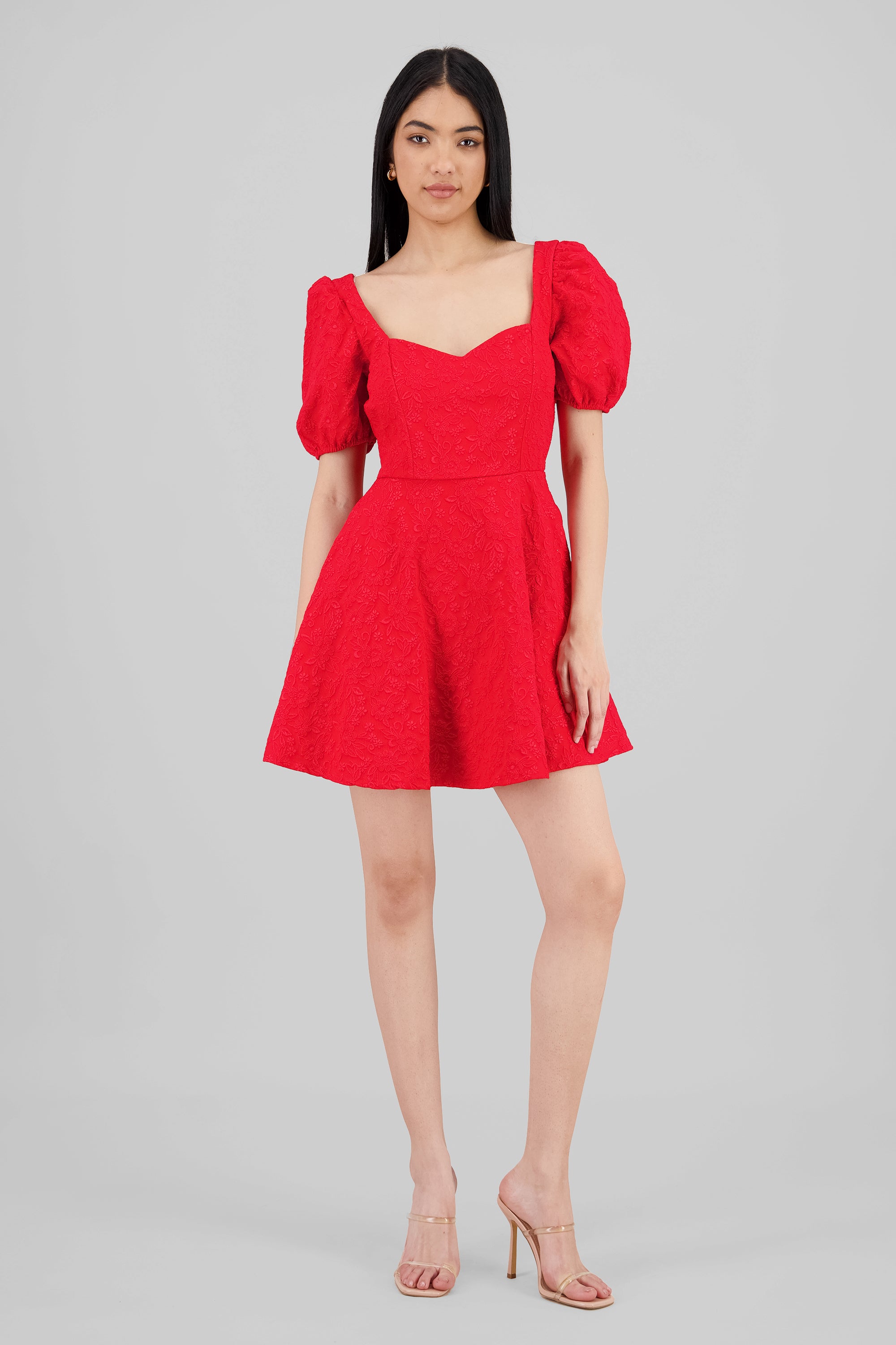 Vestido mini manga abullonada escote corazon ROJO