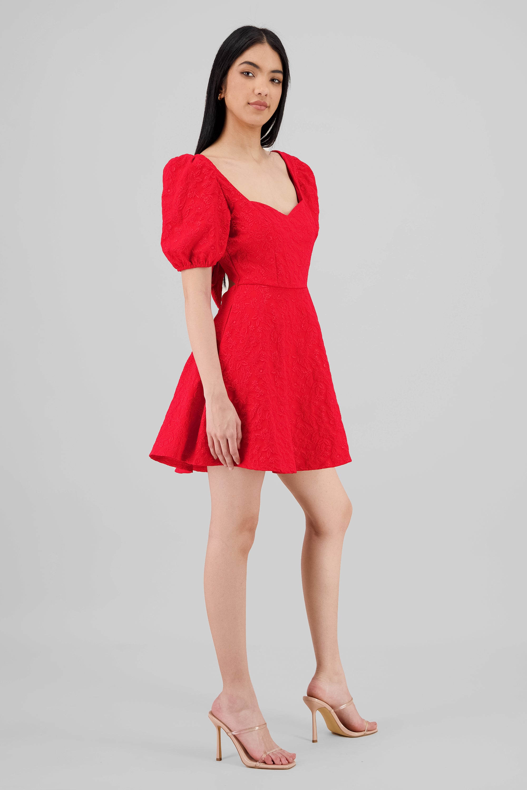 Vestido mini manga abullonada escote corazon ROJO