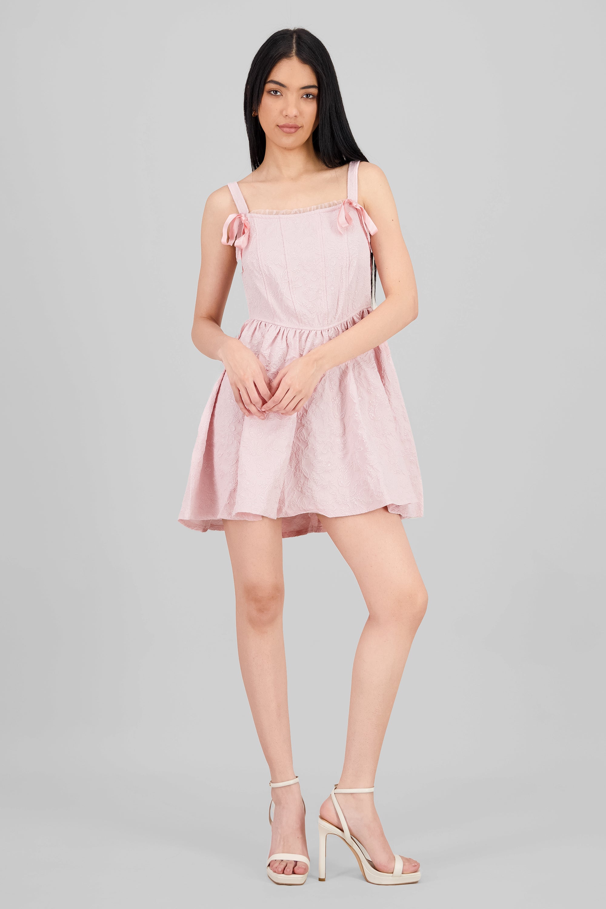 Vestido textura con moños ROSA