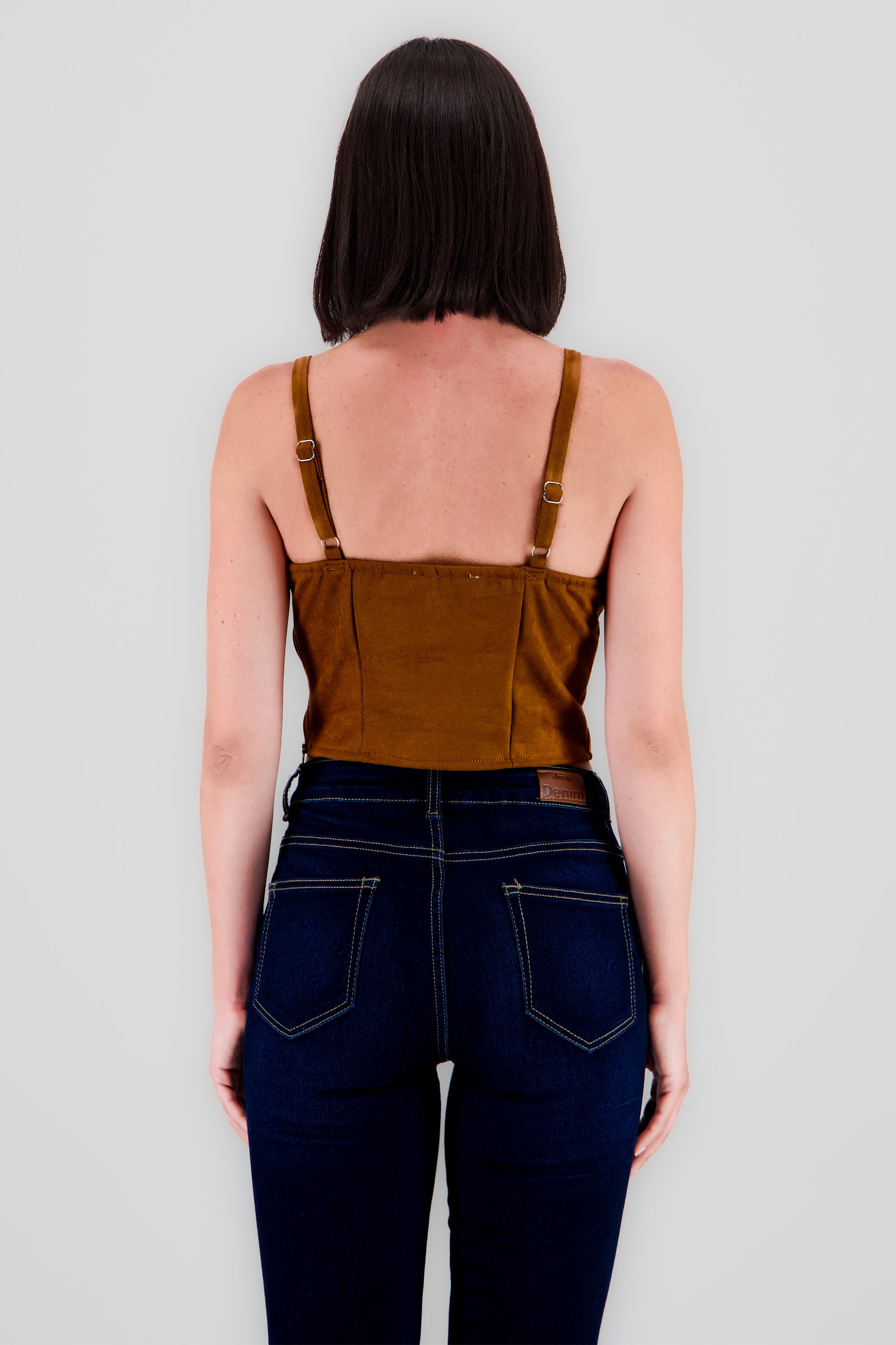 Blusa corser gamuza con lace up CAMELLO