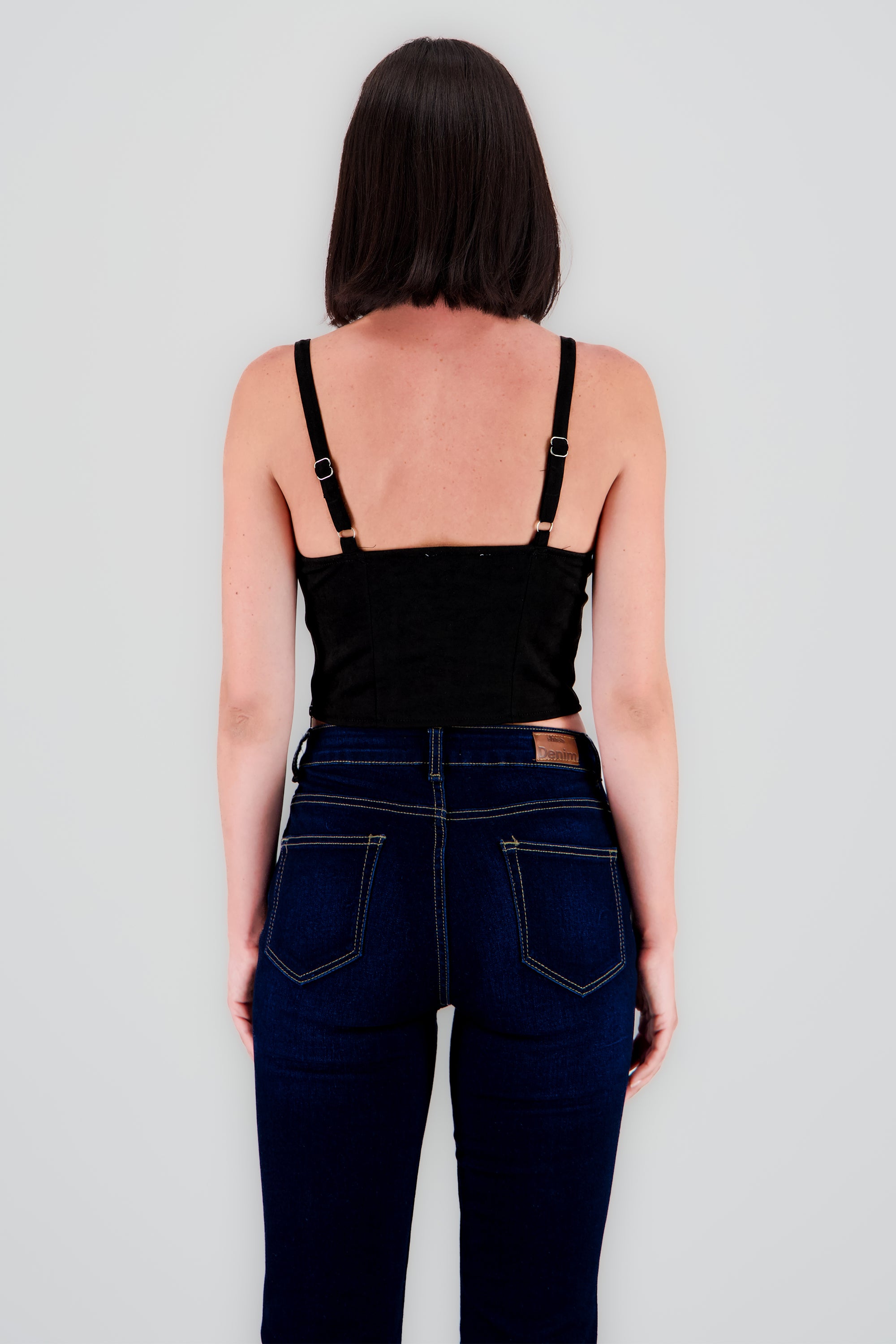 Blusa corser gamuza con lace up NEGRO