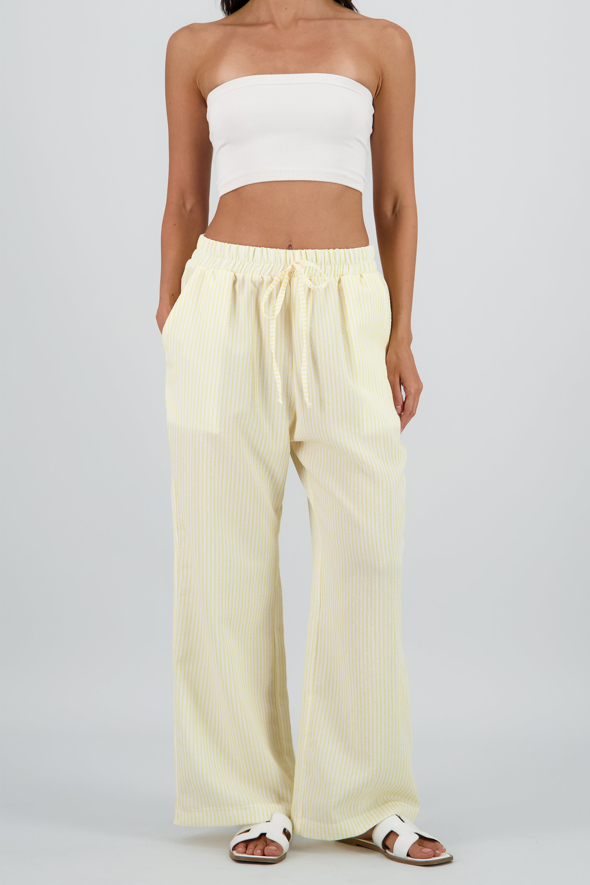 Pantalon amplio detalle resorte rayas AMARILLO COMBO