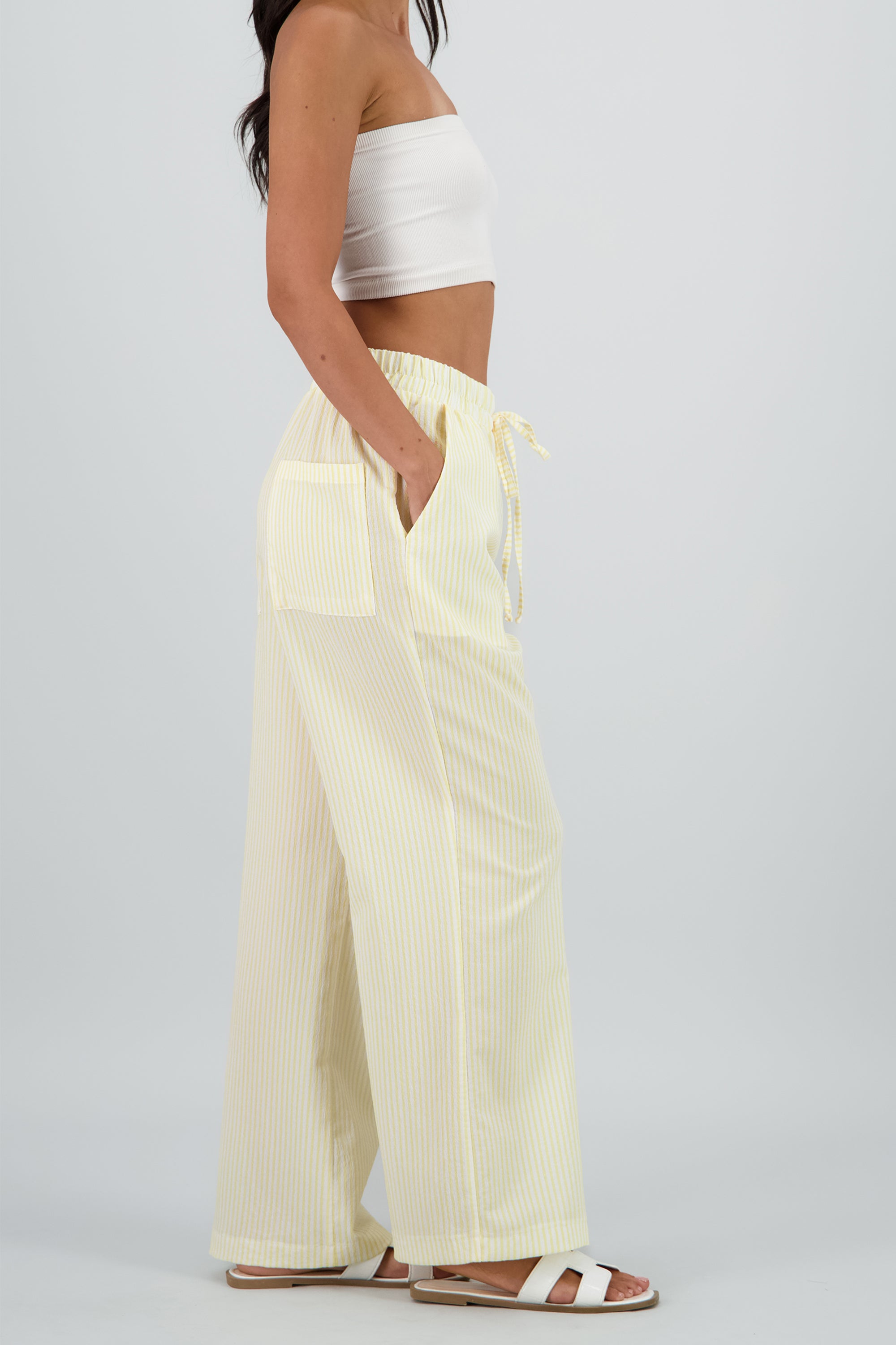 Pantalon amplio detalle resorte rayas AMARILLO COMBO