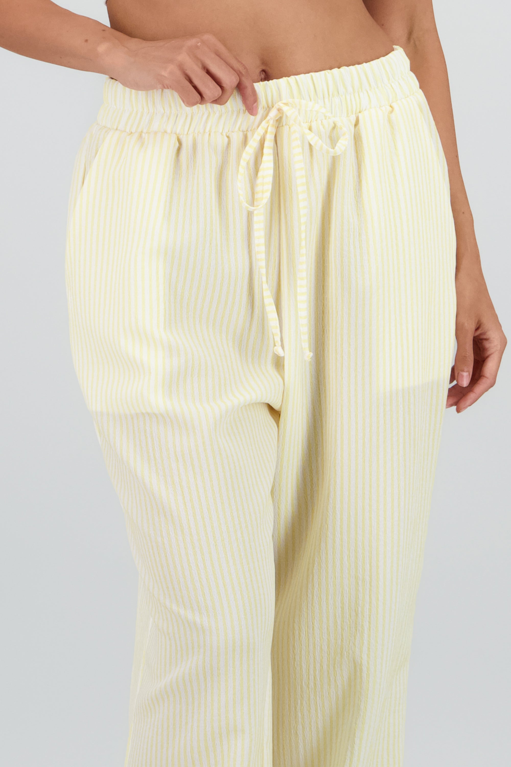 Pantalon amplio detalle resorte rayas AMARILLO COMBO