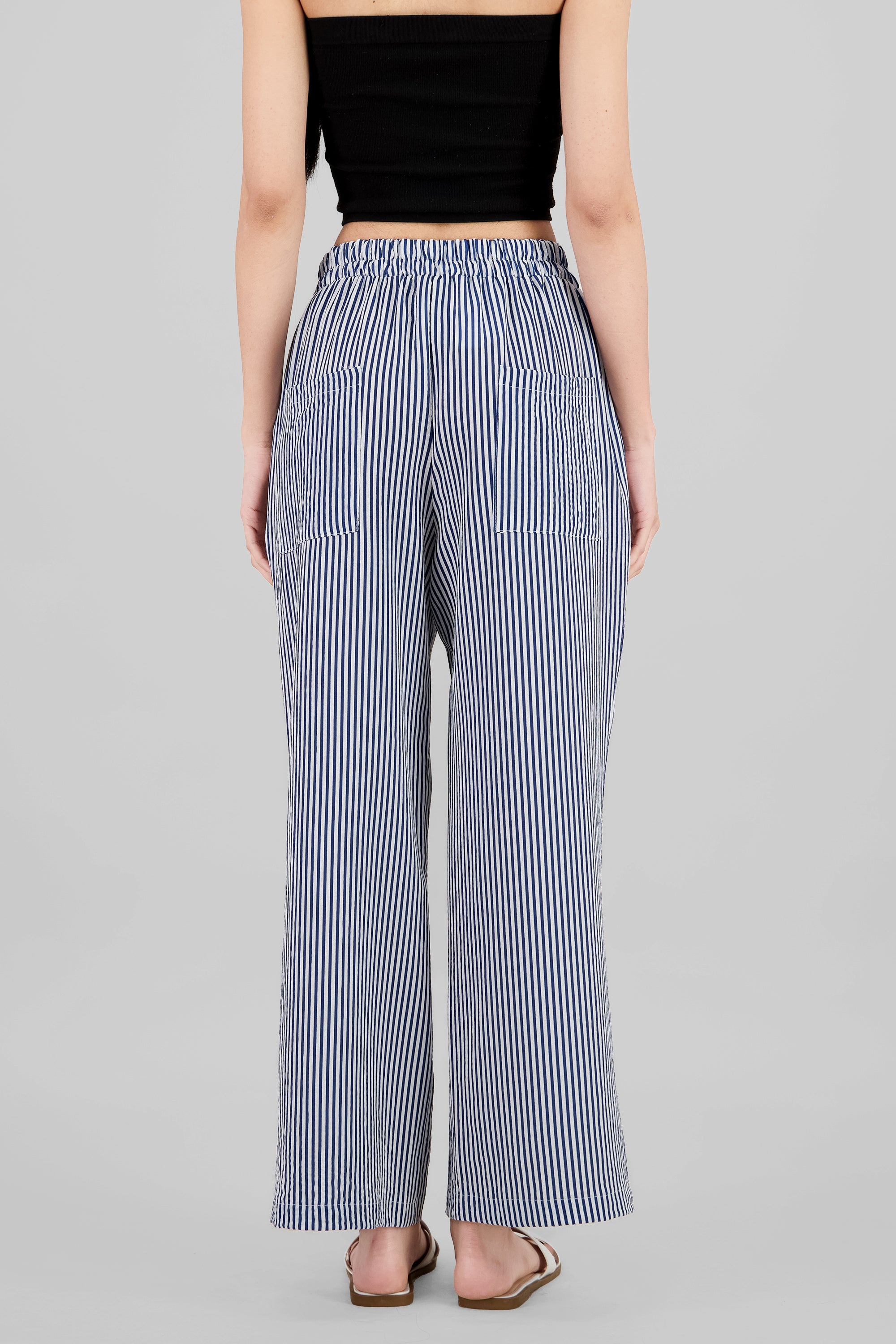 Pantalon amplio detalle resorte rayas AZUL COMBO