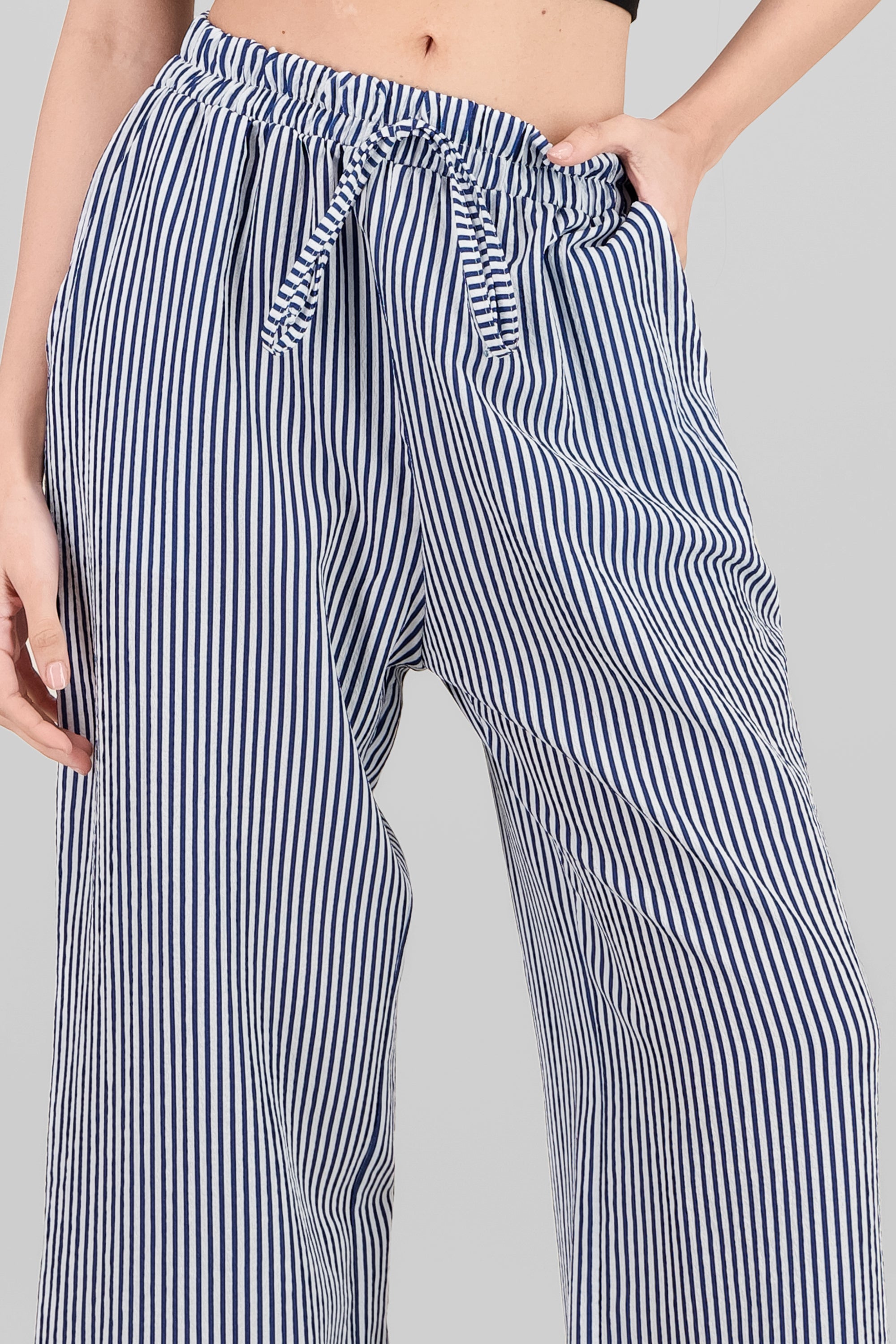 Pantalon amplio detalle resorte rayas AZUL COMBO