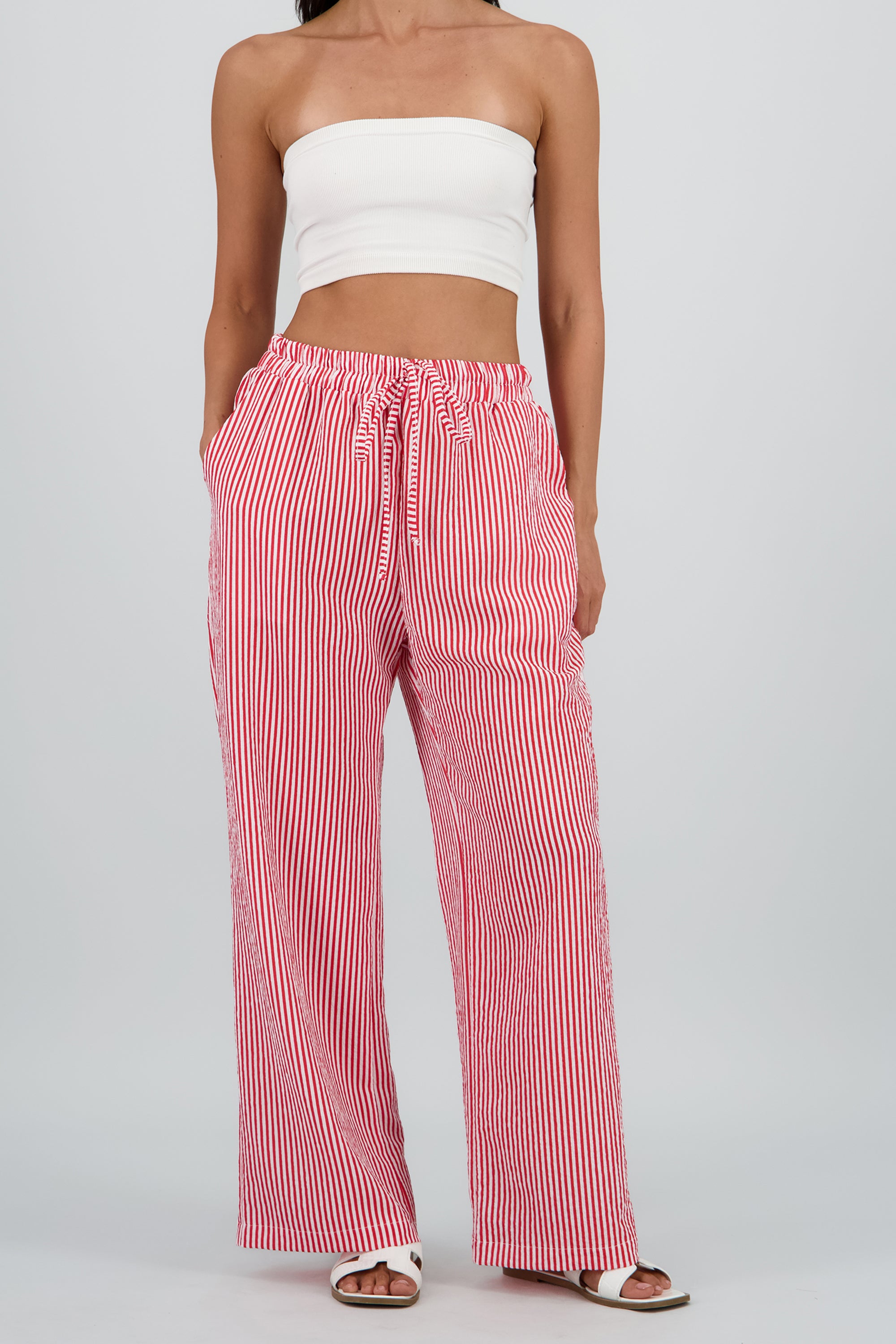 Pantalon amplio detalle resorte rayas ROJO COMBO