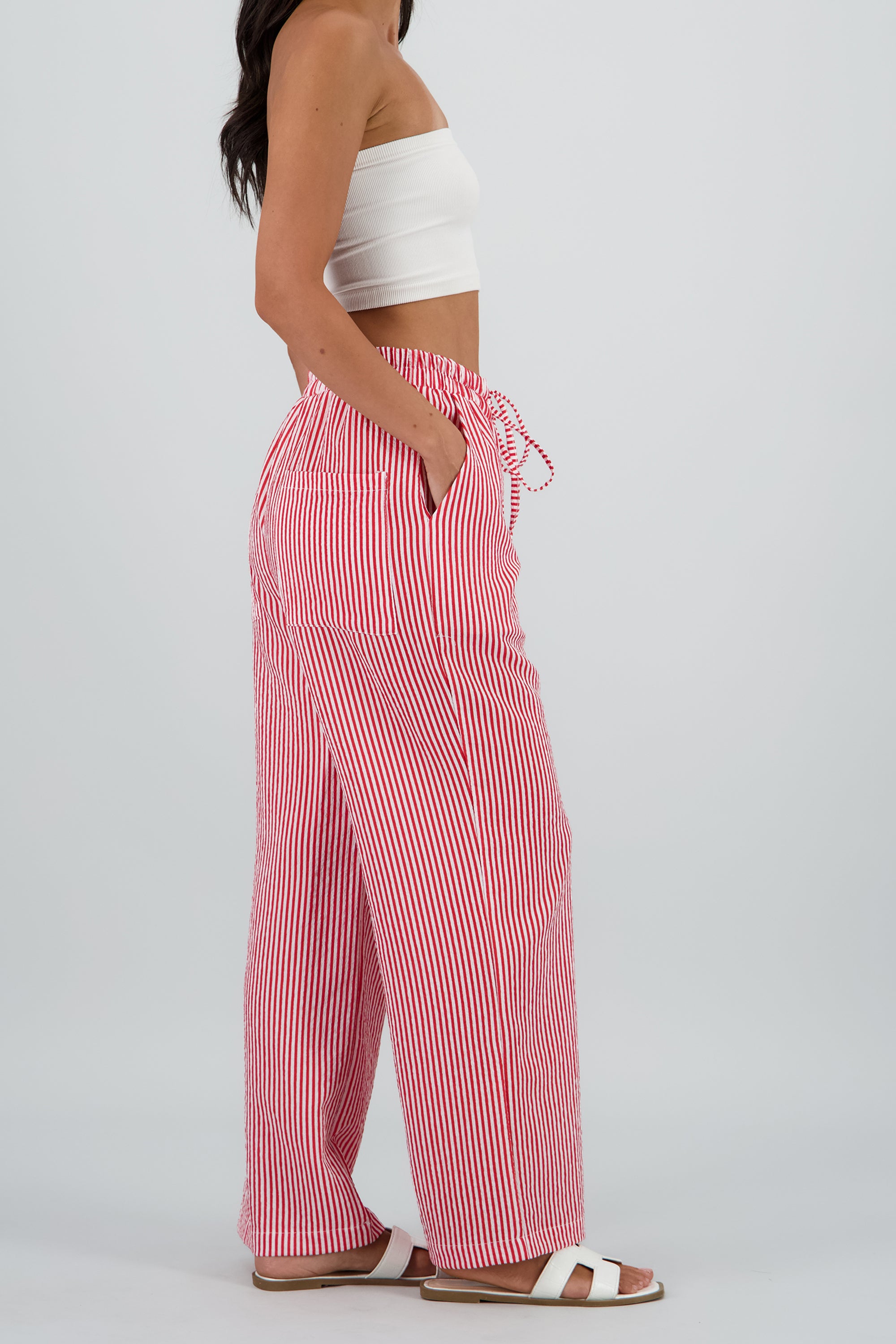 Pantalon amplio detalle resorte rayas ROJO COMBO