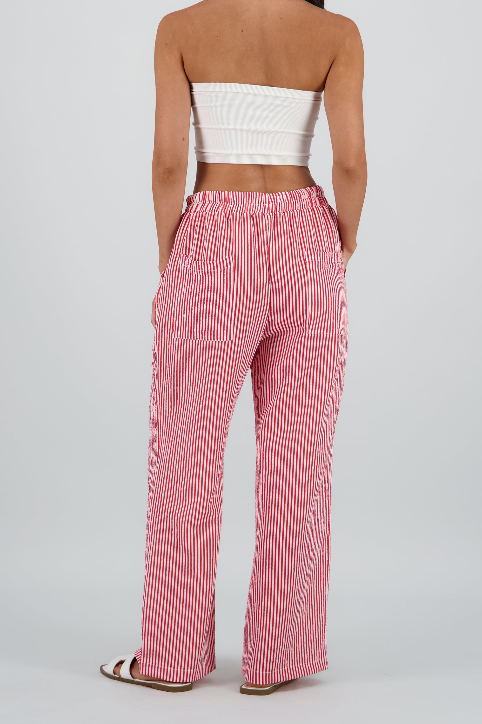 Pantalon amplio detalle resorte rayas ROJO COMBO