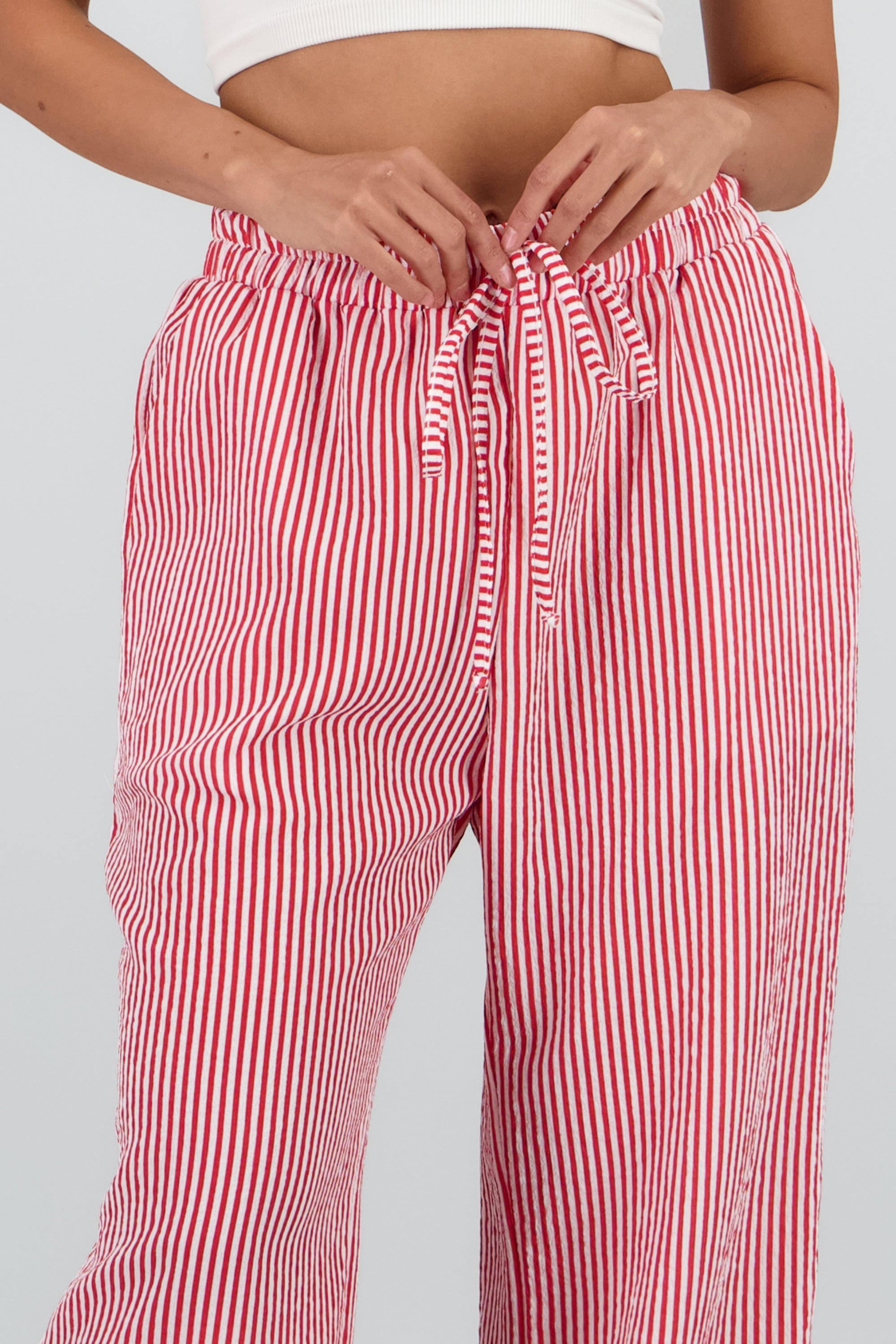 Pantalon amplio detalle resorte rayas ROJO COMBO