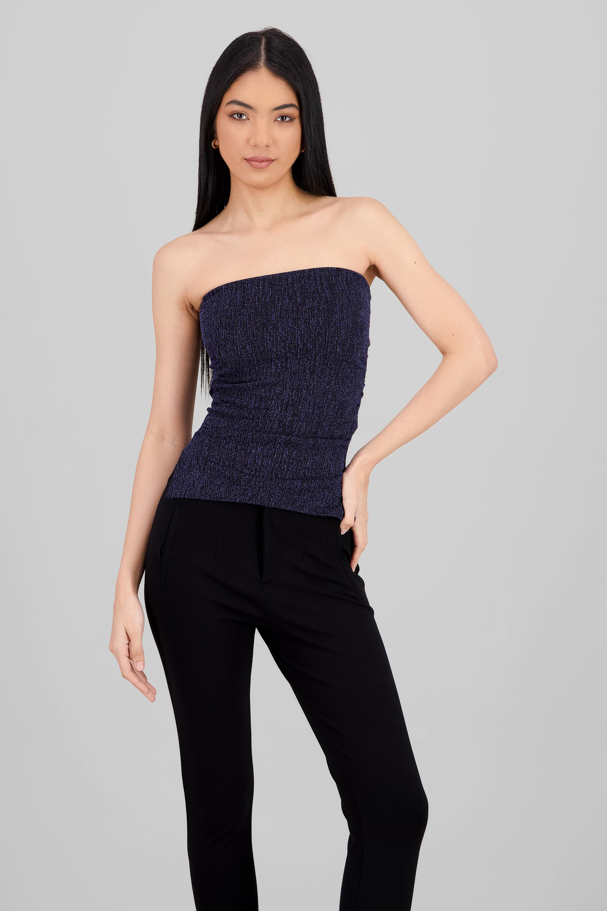 Top tubo abertura lurex MARINO