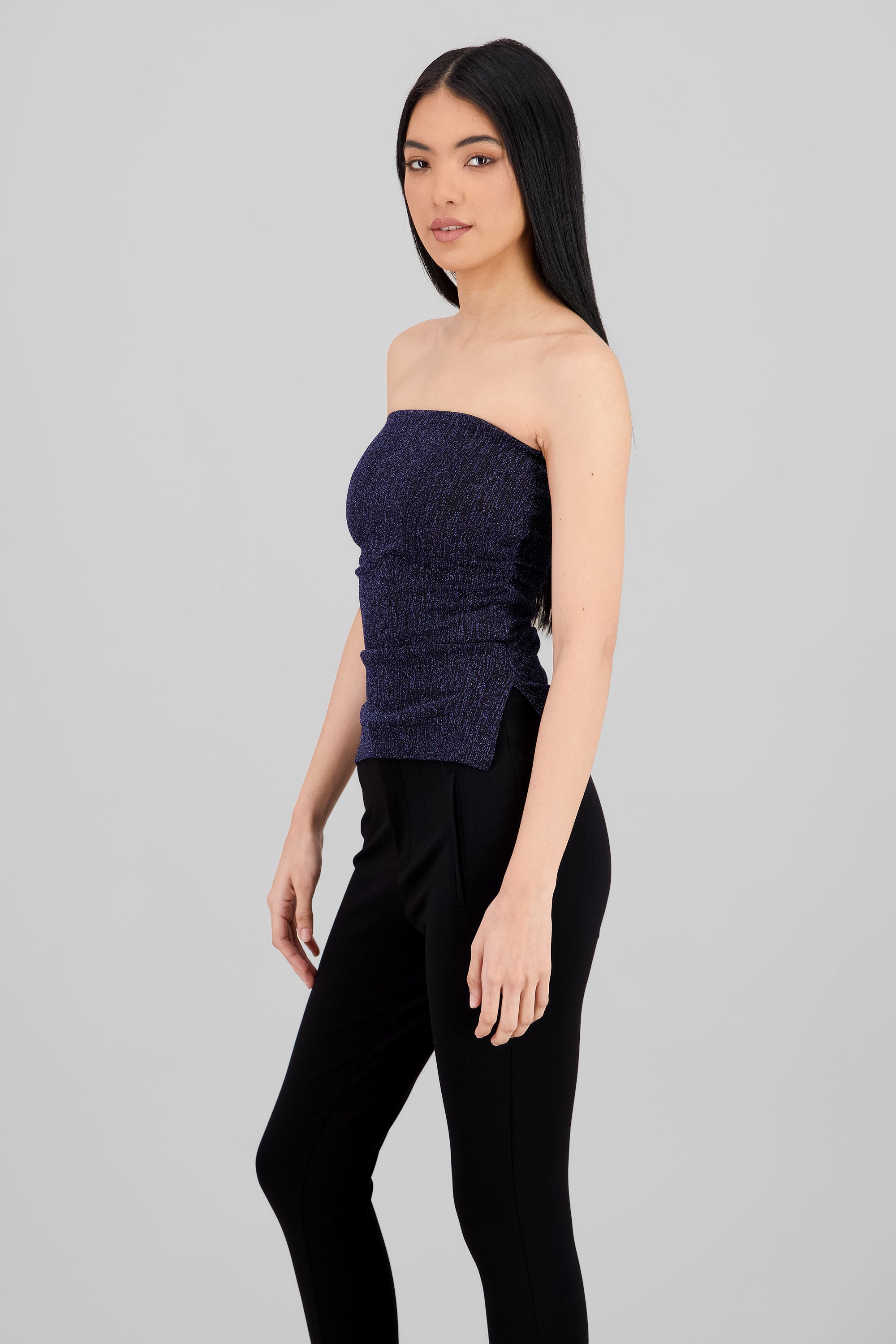 Top tubo abertura lurex MARINO