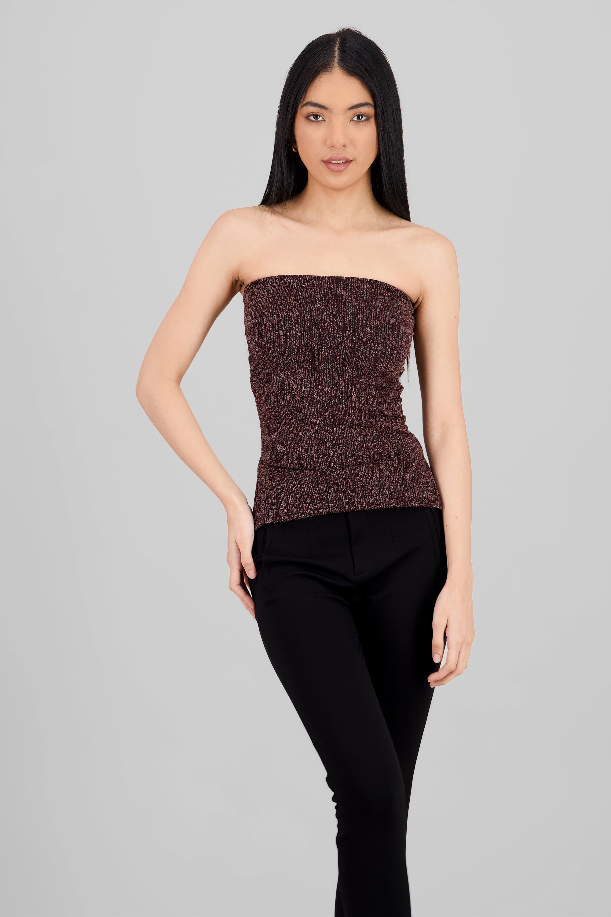 Top tubo abertura lurex NEGRO