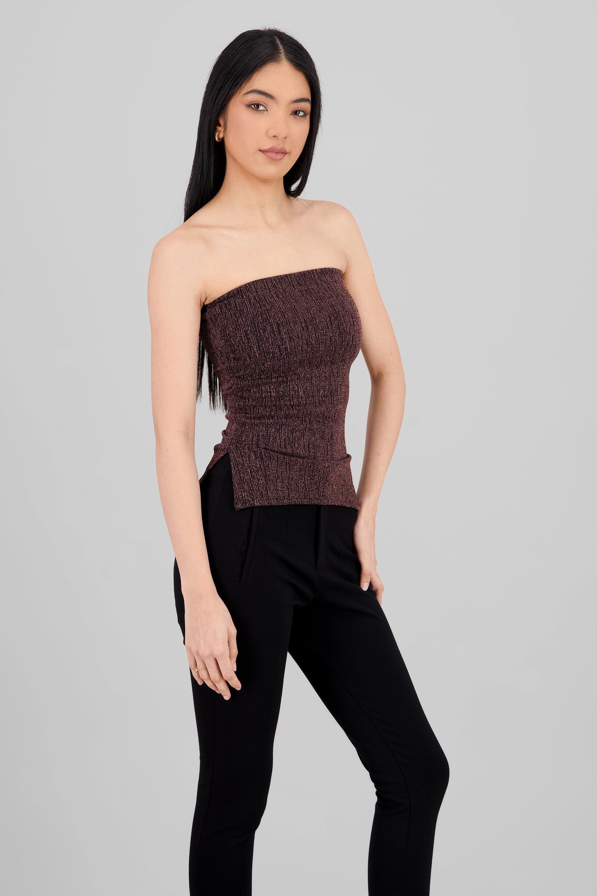 Top tubo abertura lurex NEGRO