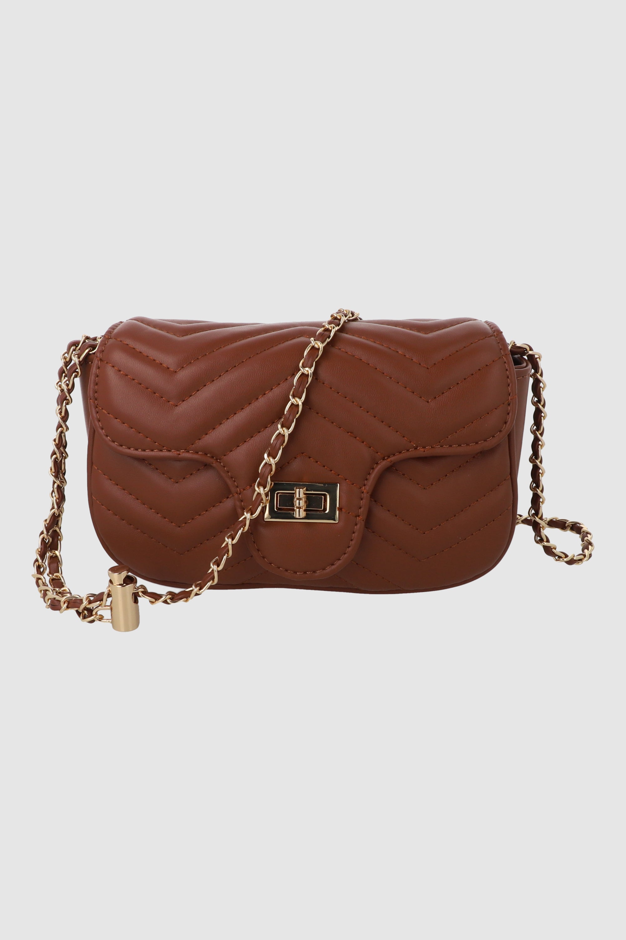 Bolsa crossbody capitonada chevron CAFE