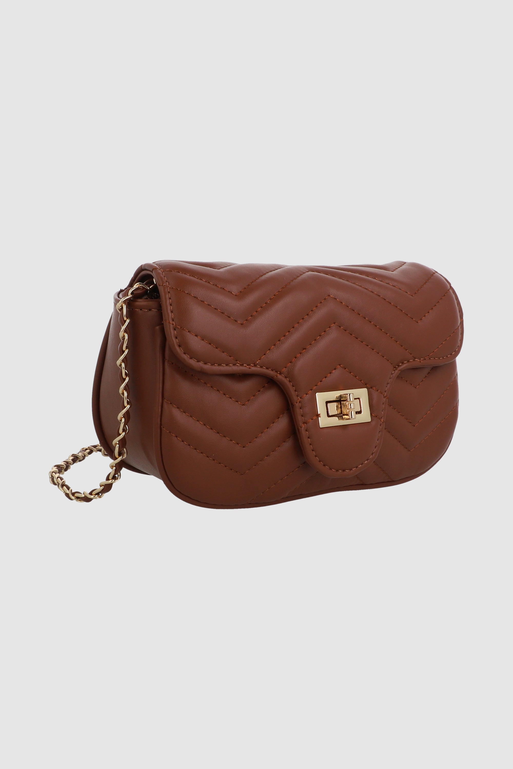 Bolsa crossbody capitonada chevron CAFE