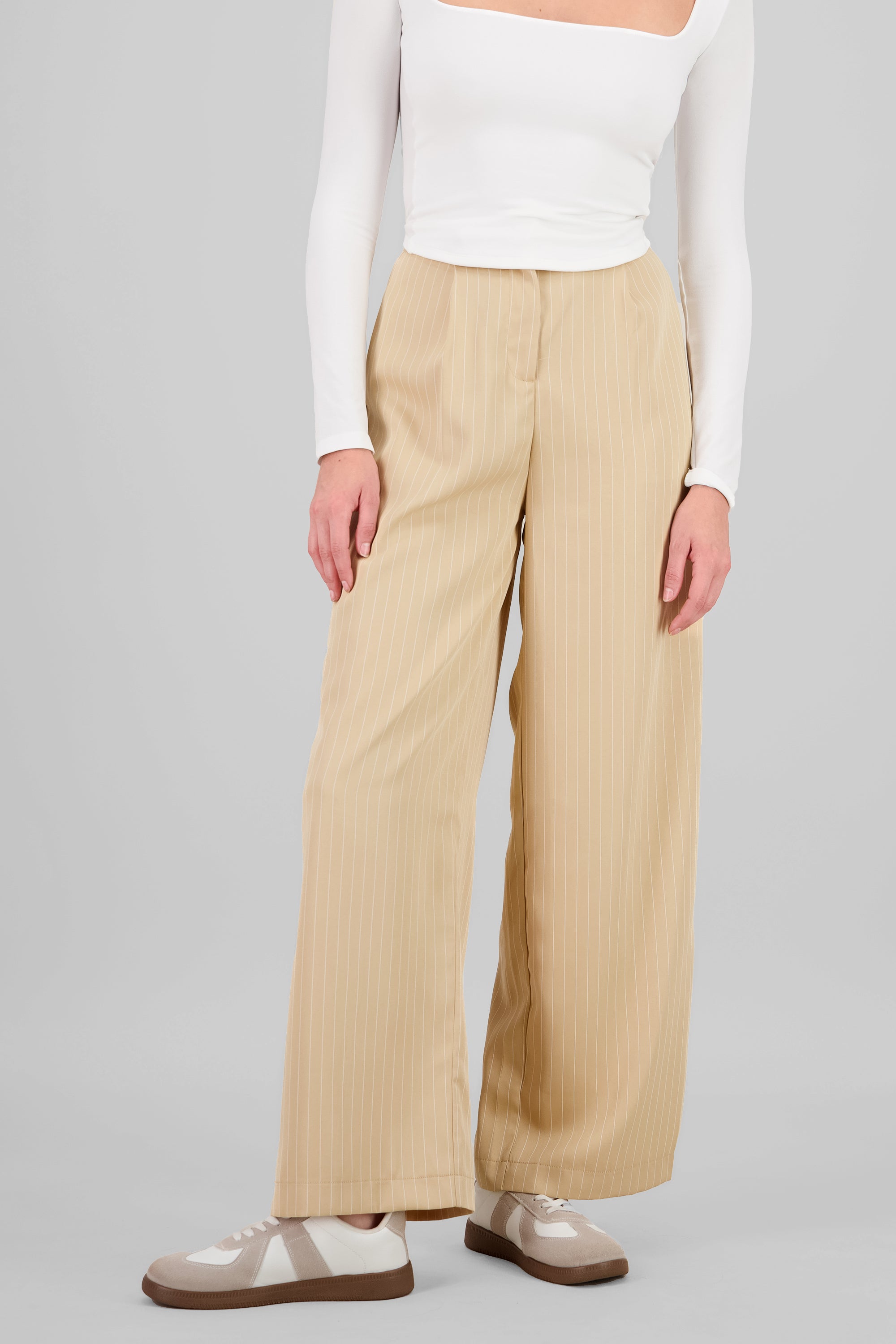 Pantalón rayas doble pretina BEIGE