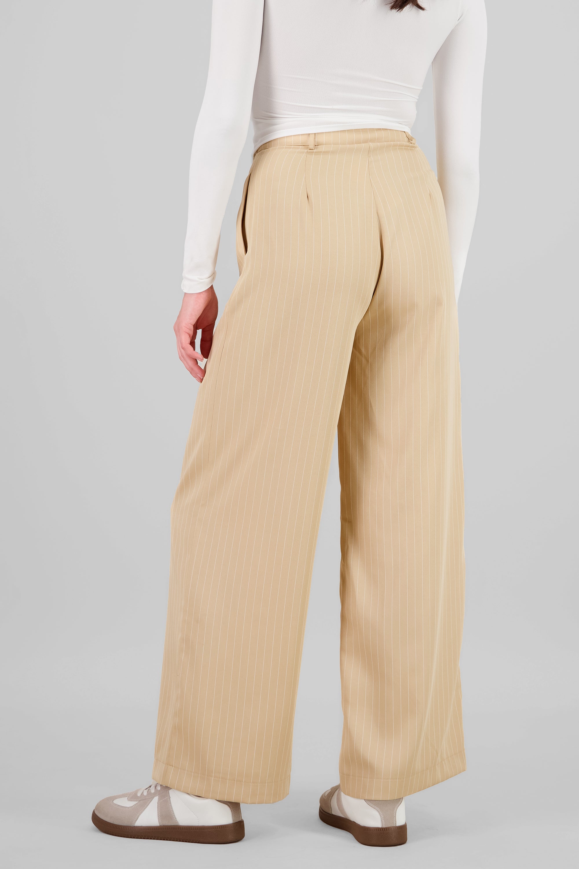 Pantalón rayas doble pretina BEIGE