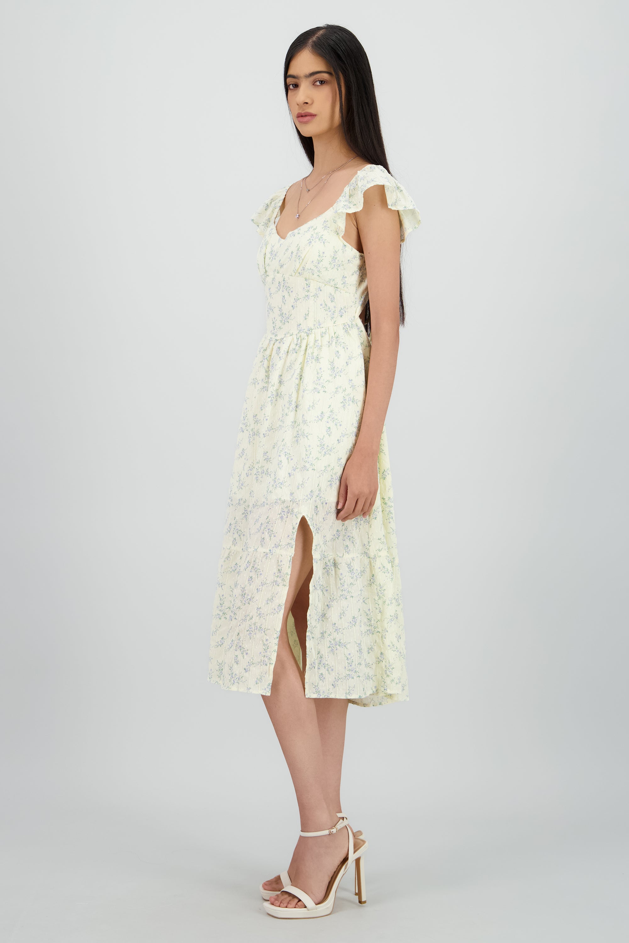 Vestido midi flores con copas AMARILLO COMBO
