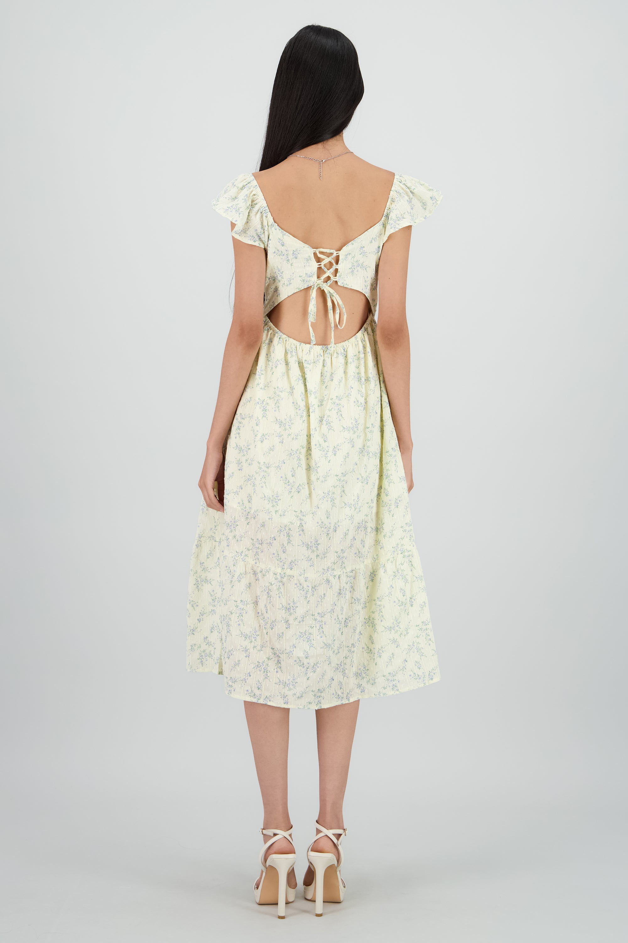 Vestido midi flores con copas AMARILLO COMBO