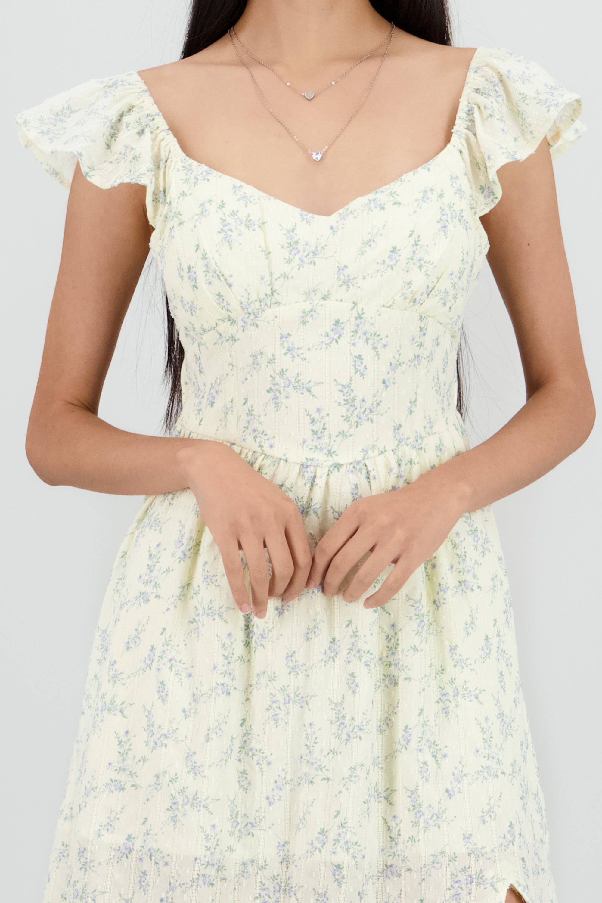 Vestido midi flores con copas AMARILLO COMBO