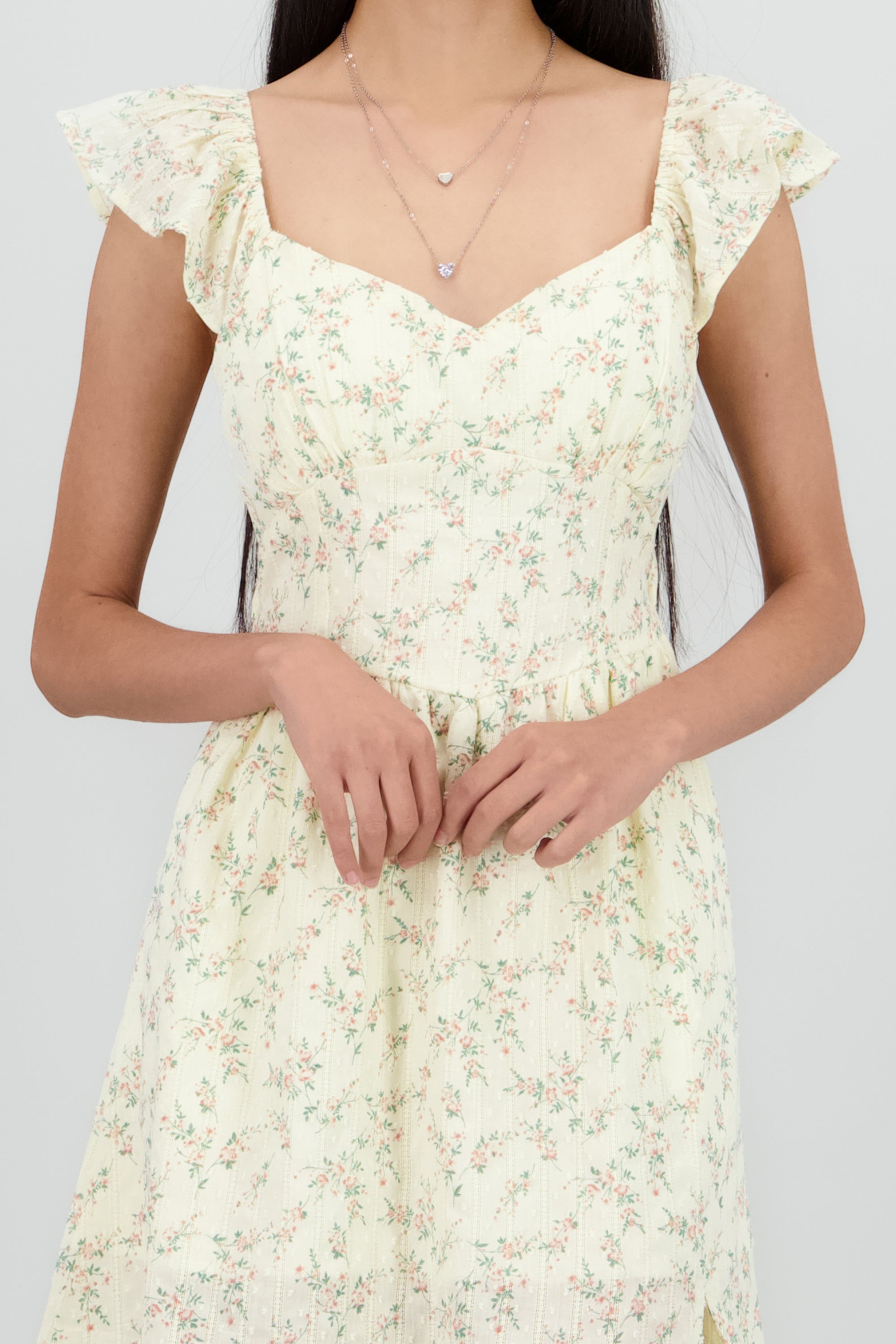 Vestido midi flores con copas ROJO COMBO