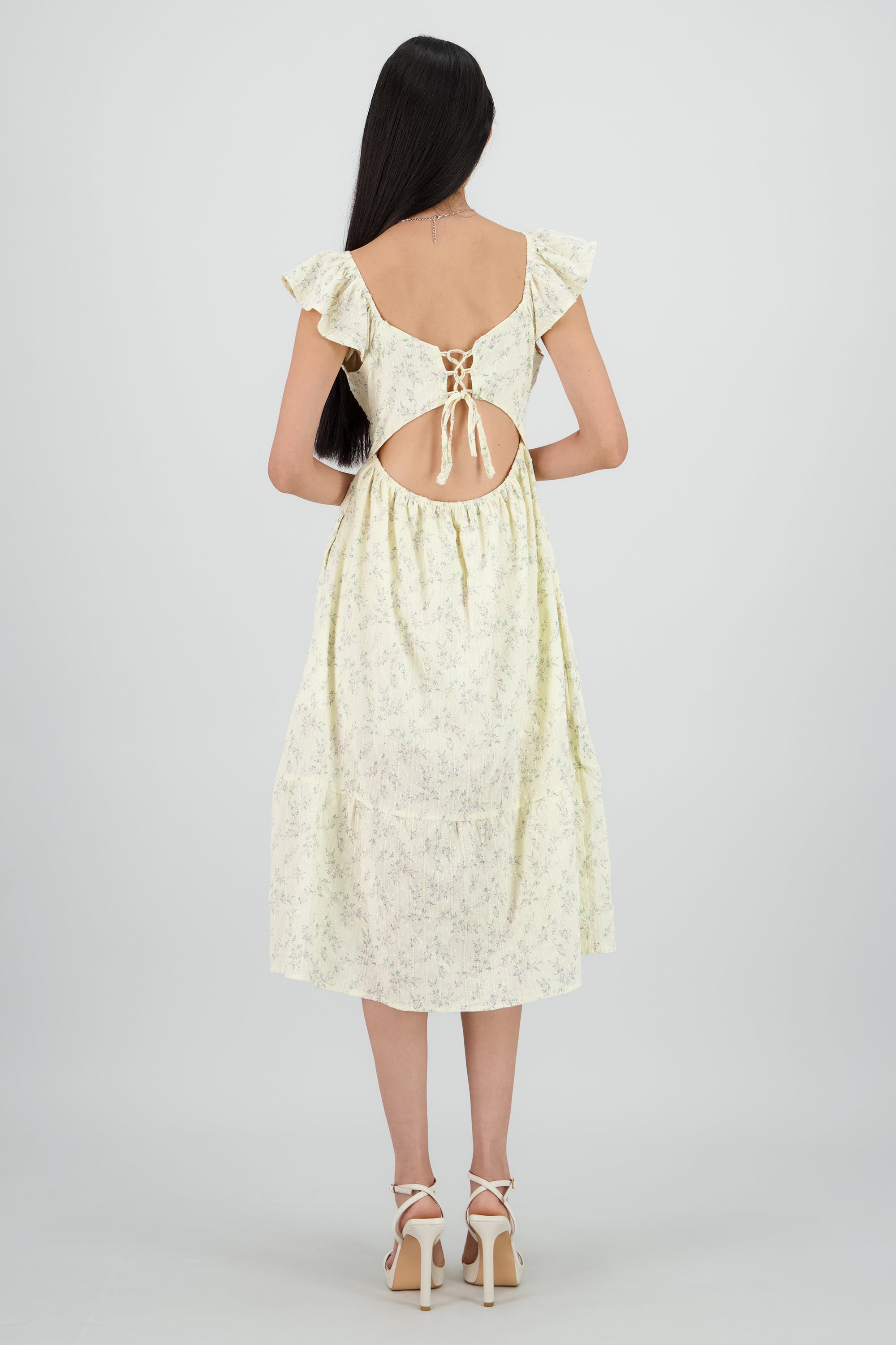 Vestido midi flores con copas ROSA COMBO