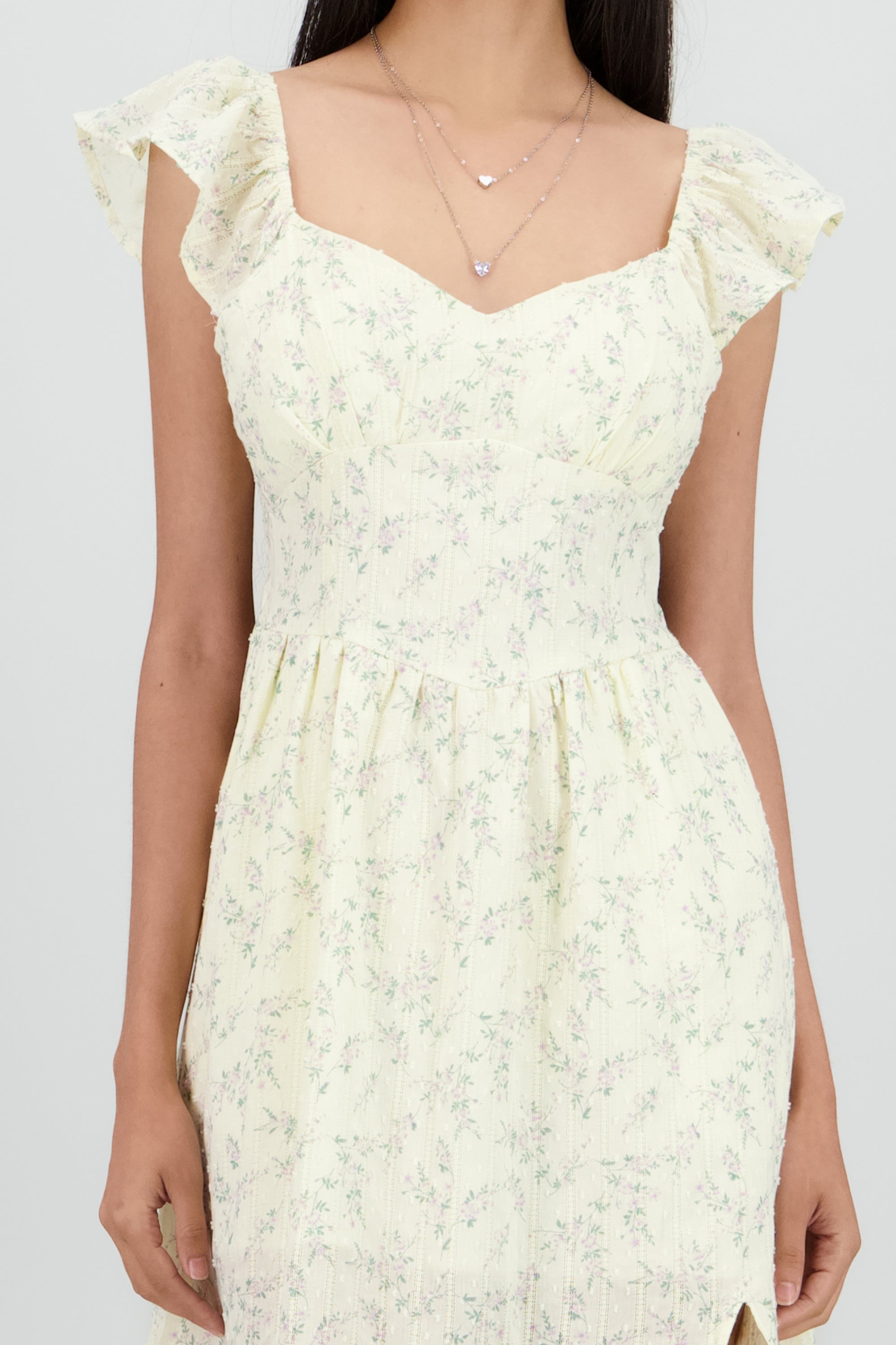 Vestido midi flores con copas ROSA COMBO