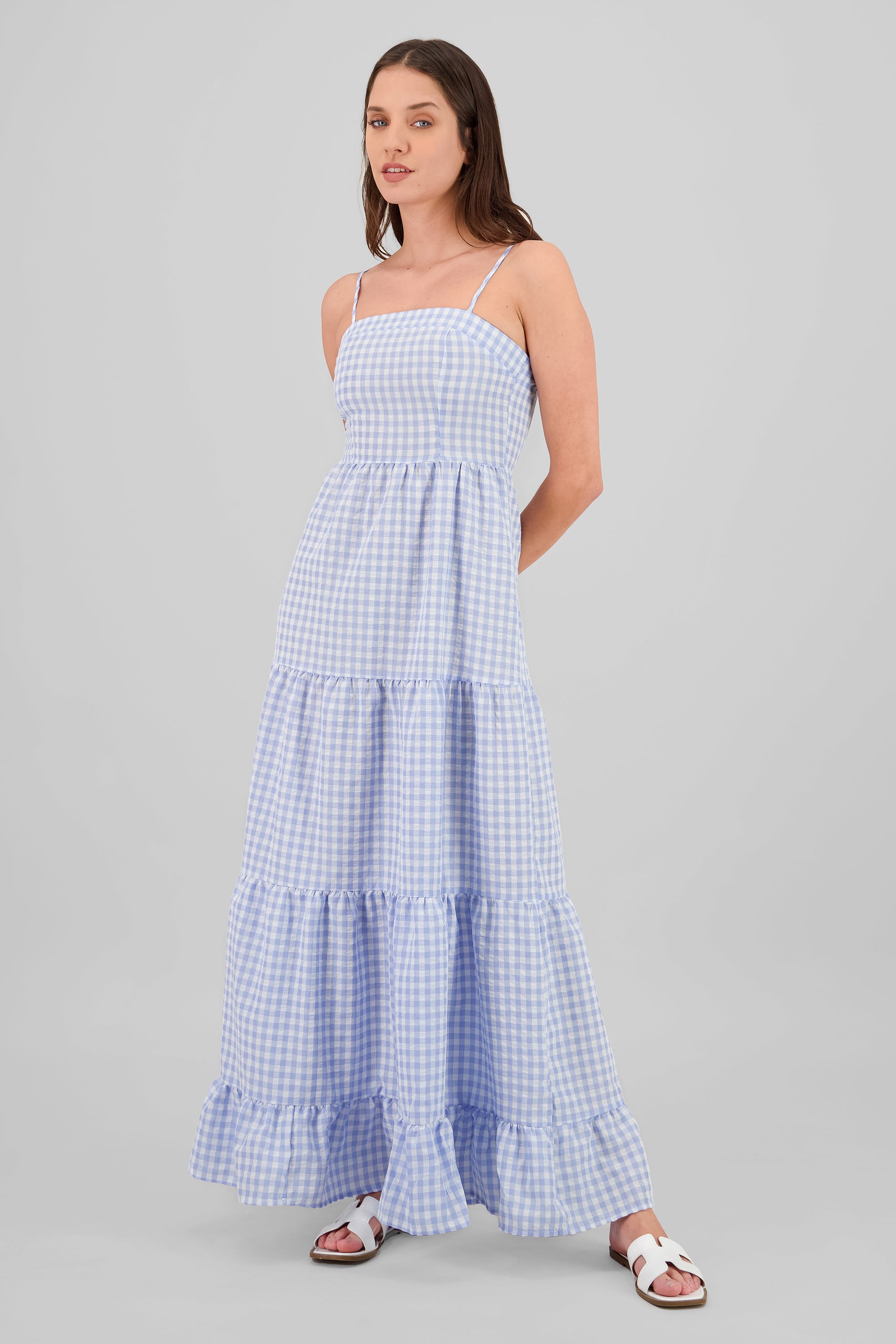 Maxi vestido cuadros AZUL CIELO