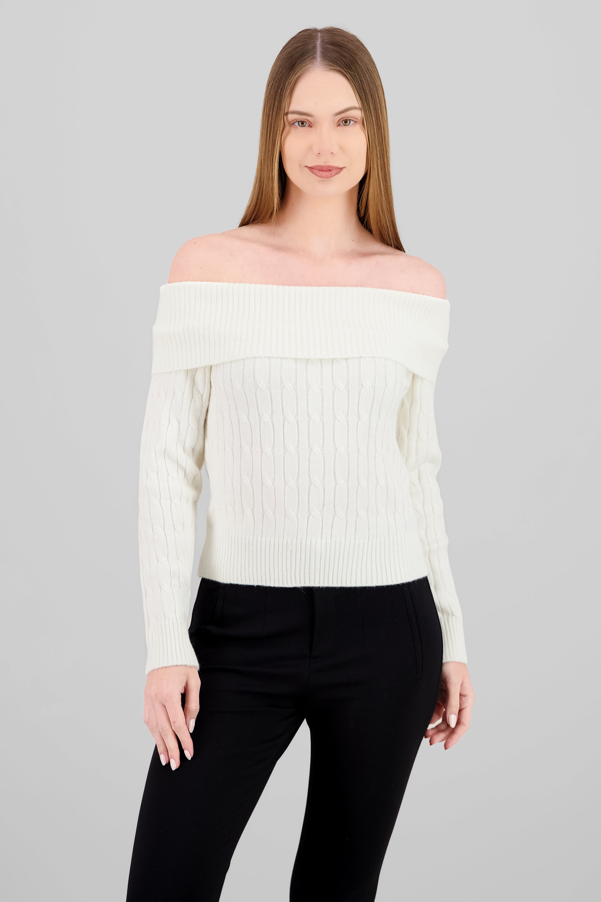 Sueter off shulder tejido trenzado CREMA