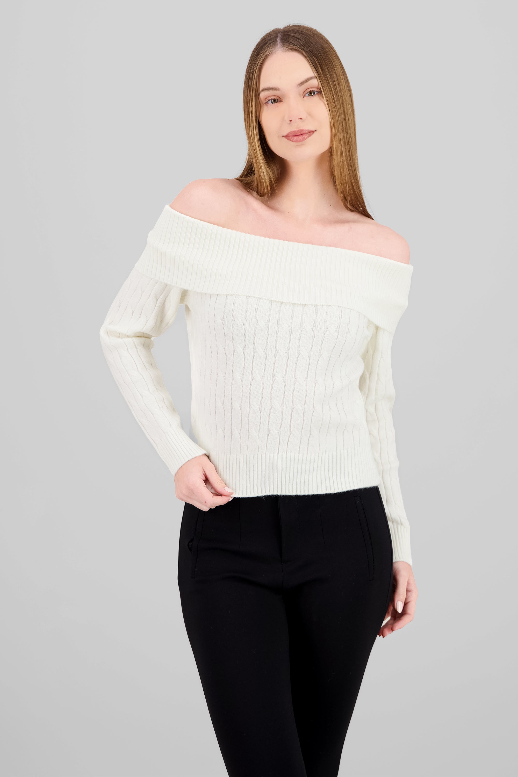 Sueter off shulder tejido trenzado CREMA