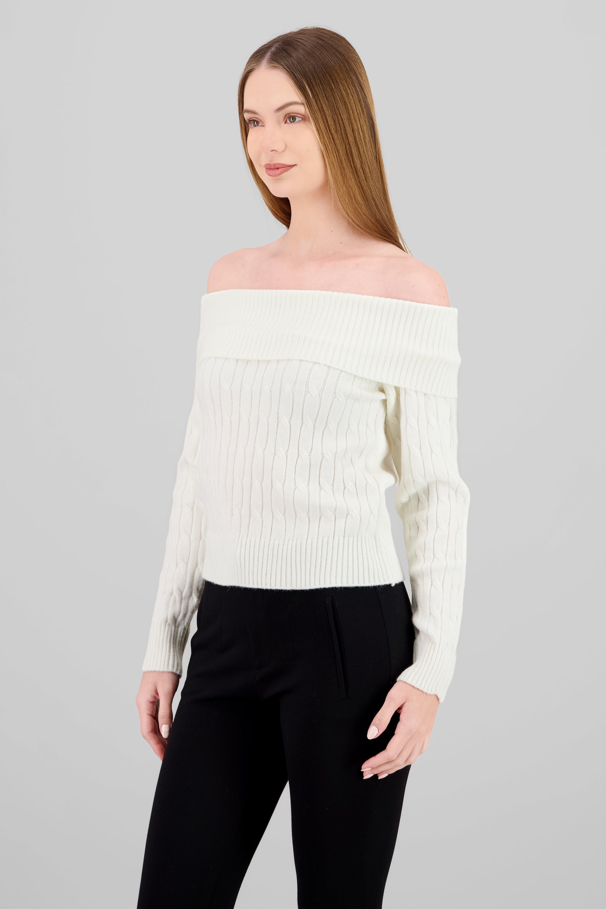Sueter off shulder tejido trenzado CREMA