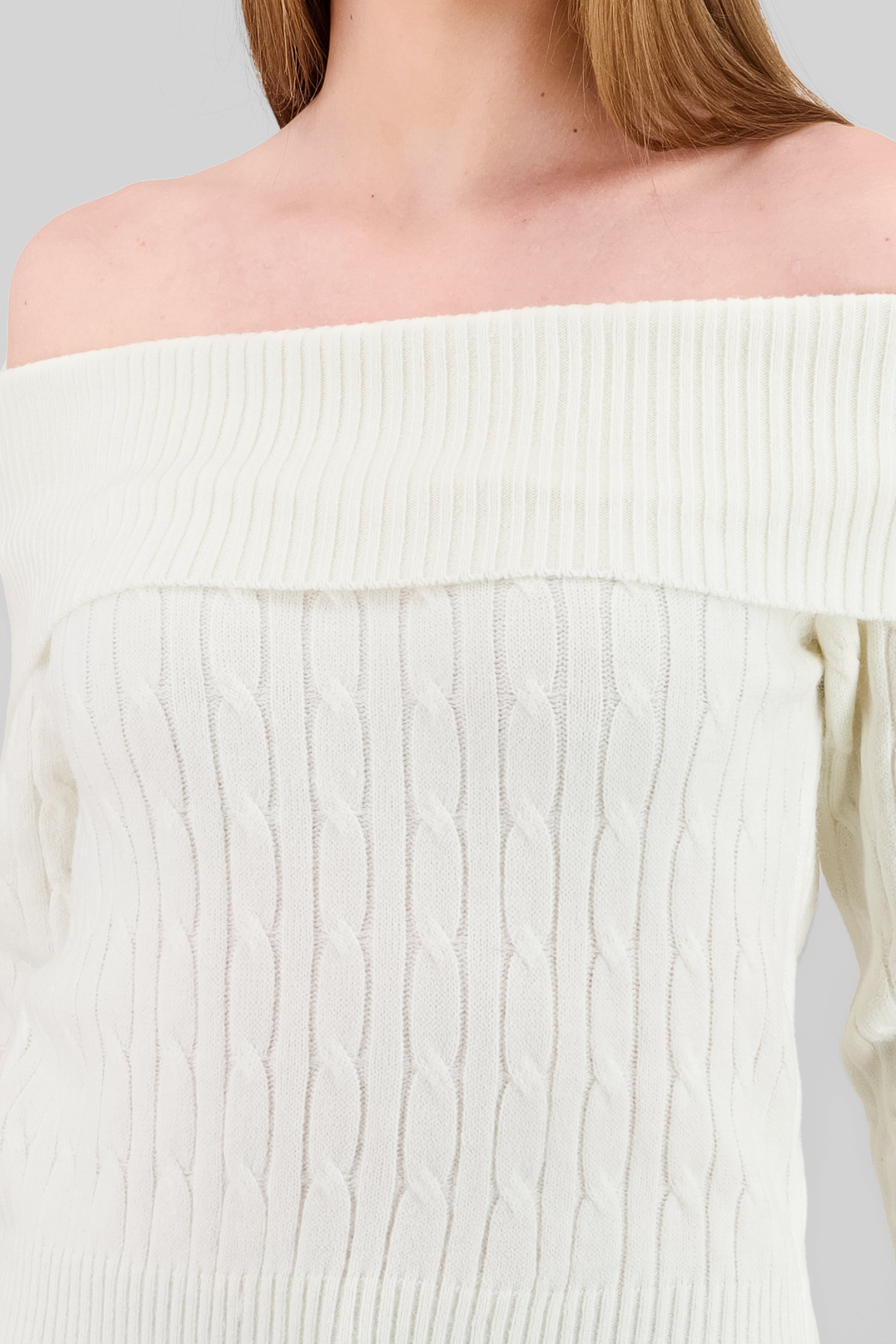 Sueter off shulder tejido trenzado CREMA