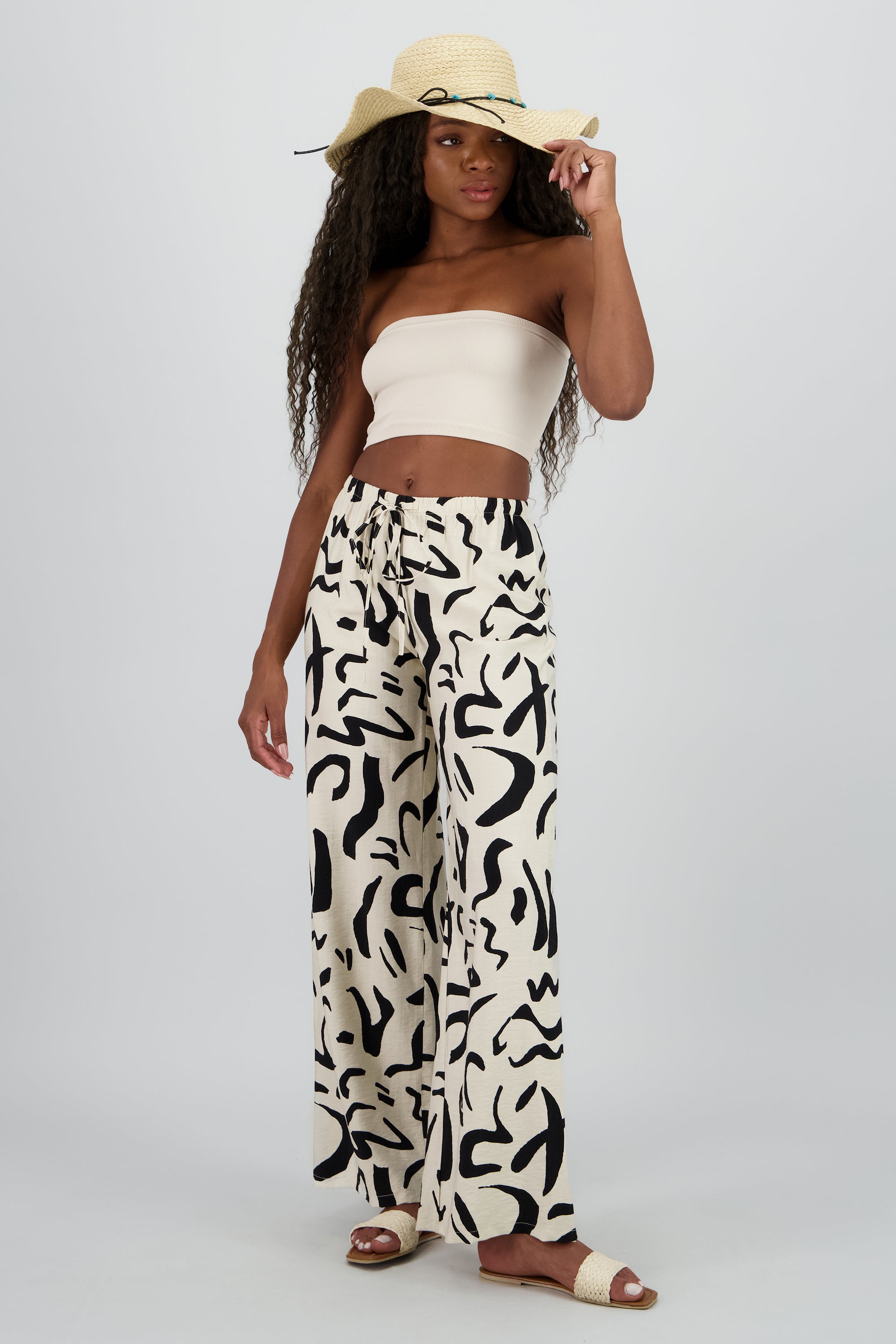 Pantalon amplio jareta estampado BLANCO COMBO