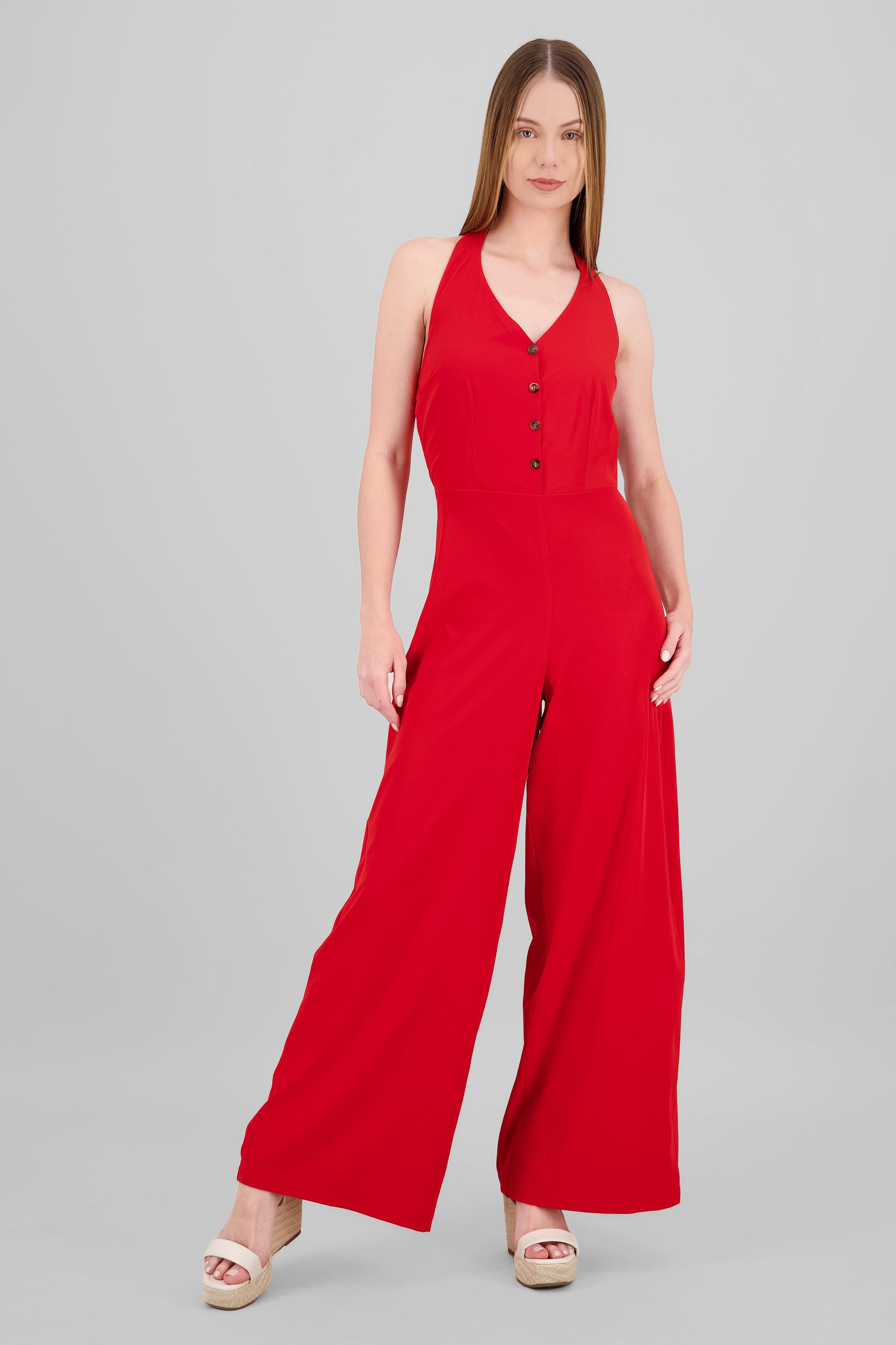 Jumpsuit halter detalle botones ROJO