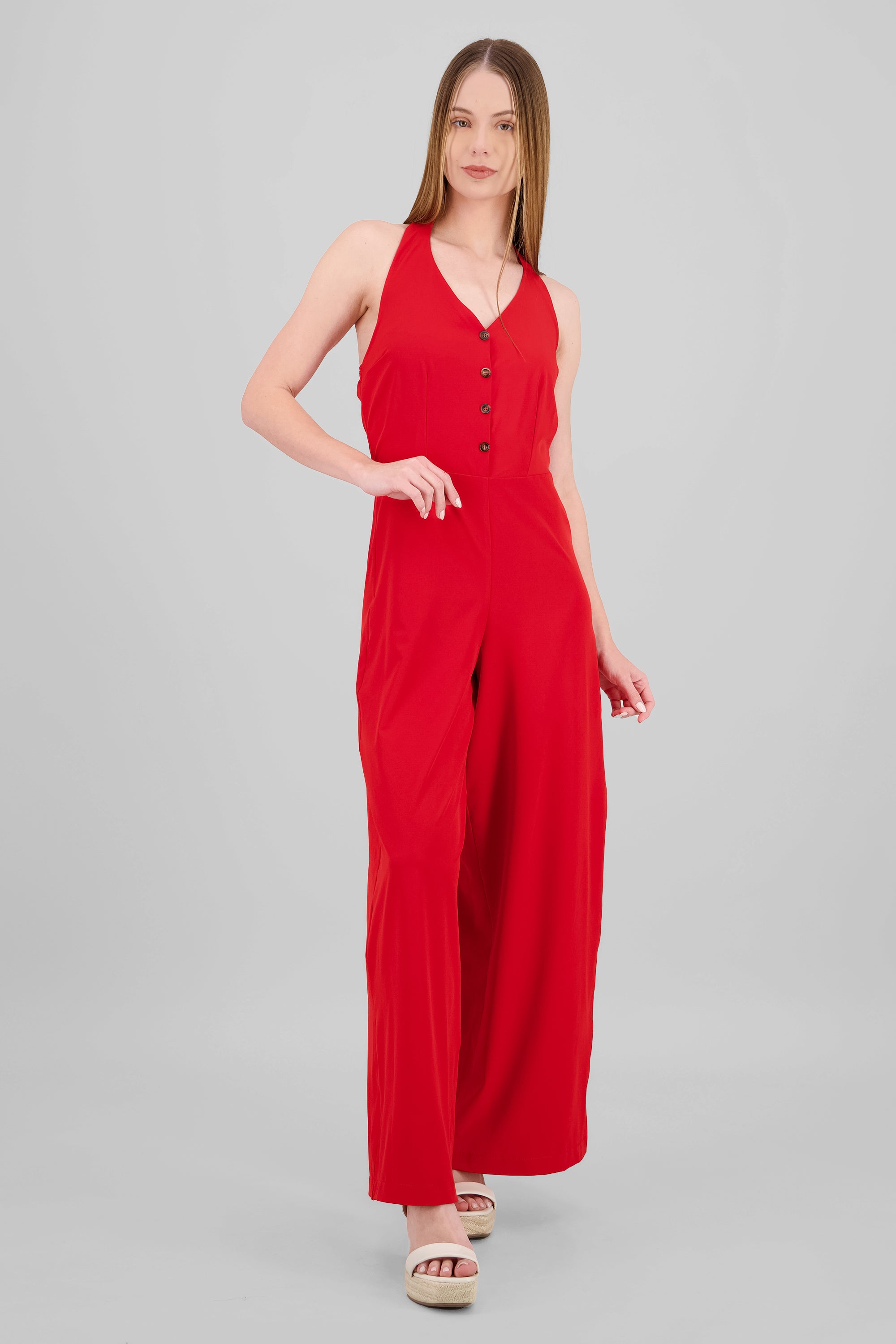 Jumpsuit halter detalle botones ROJO