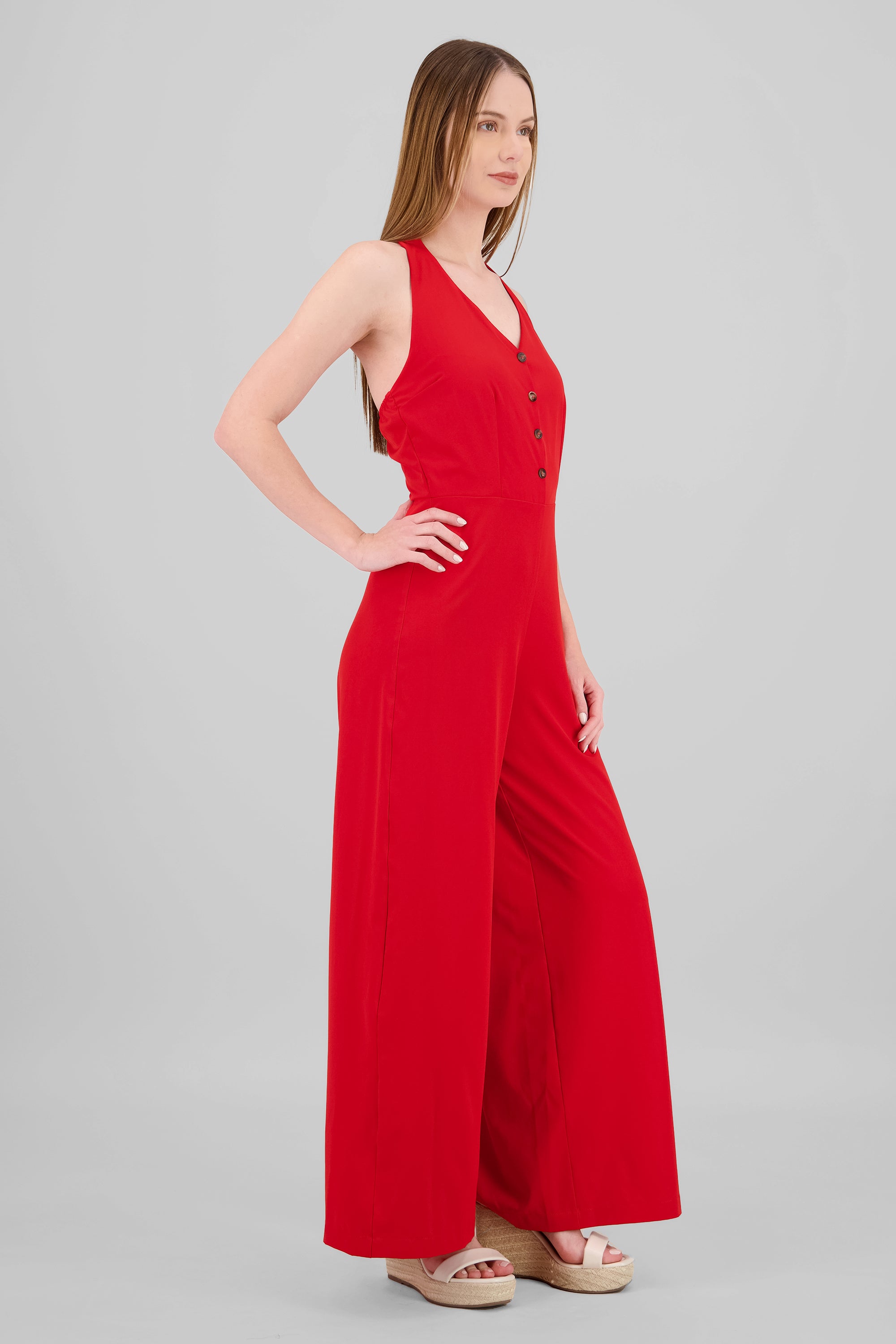 Jumpsuit halter detalle botones ROJO