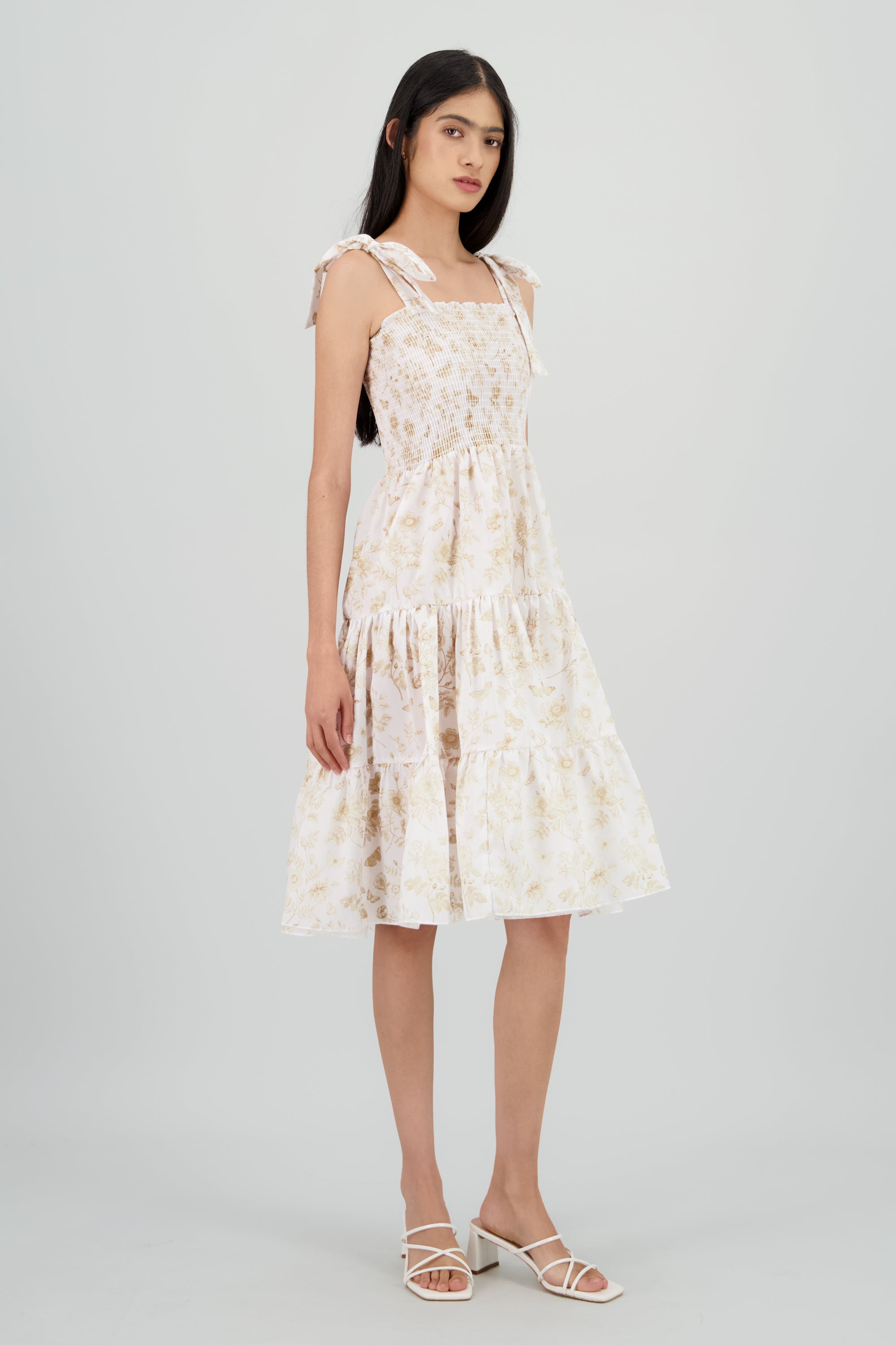 Vestido estampado flores olanes BEIGE