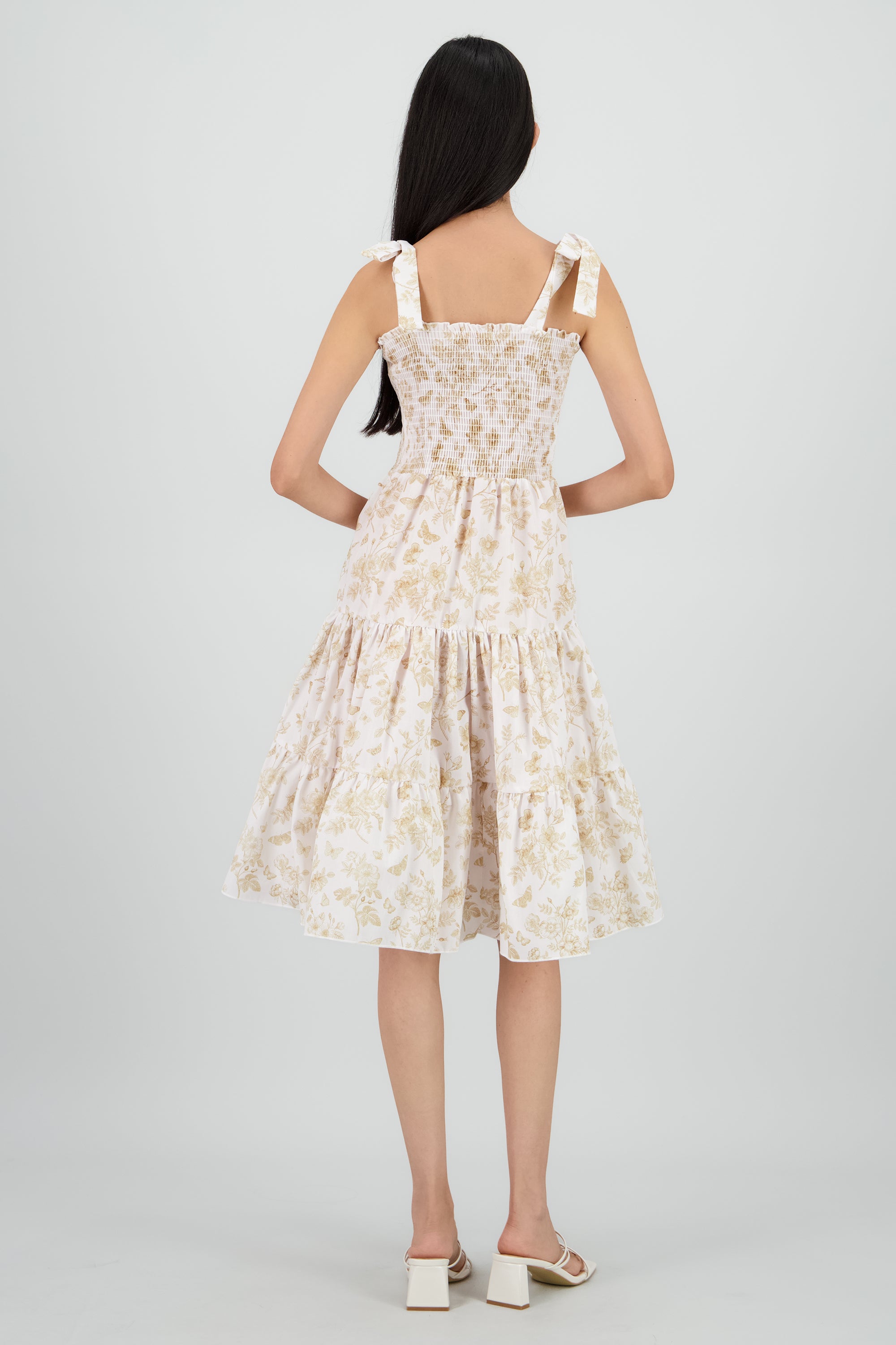 Vestido estampado flores olanes BEIGE